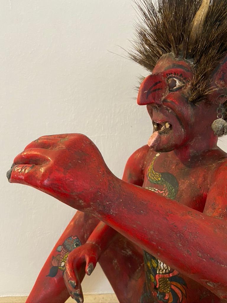 Wood Carved Folk Art Devil Figures from Mexico, 1980s 5