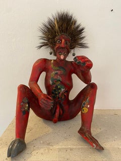 Wood Carved Folk Art Devil Figures from Mexico, 1980s