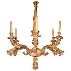 Wood Carved Italian Chandelier in Original Paint and Gilt Finish