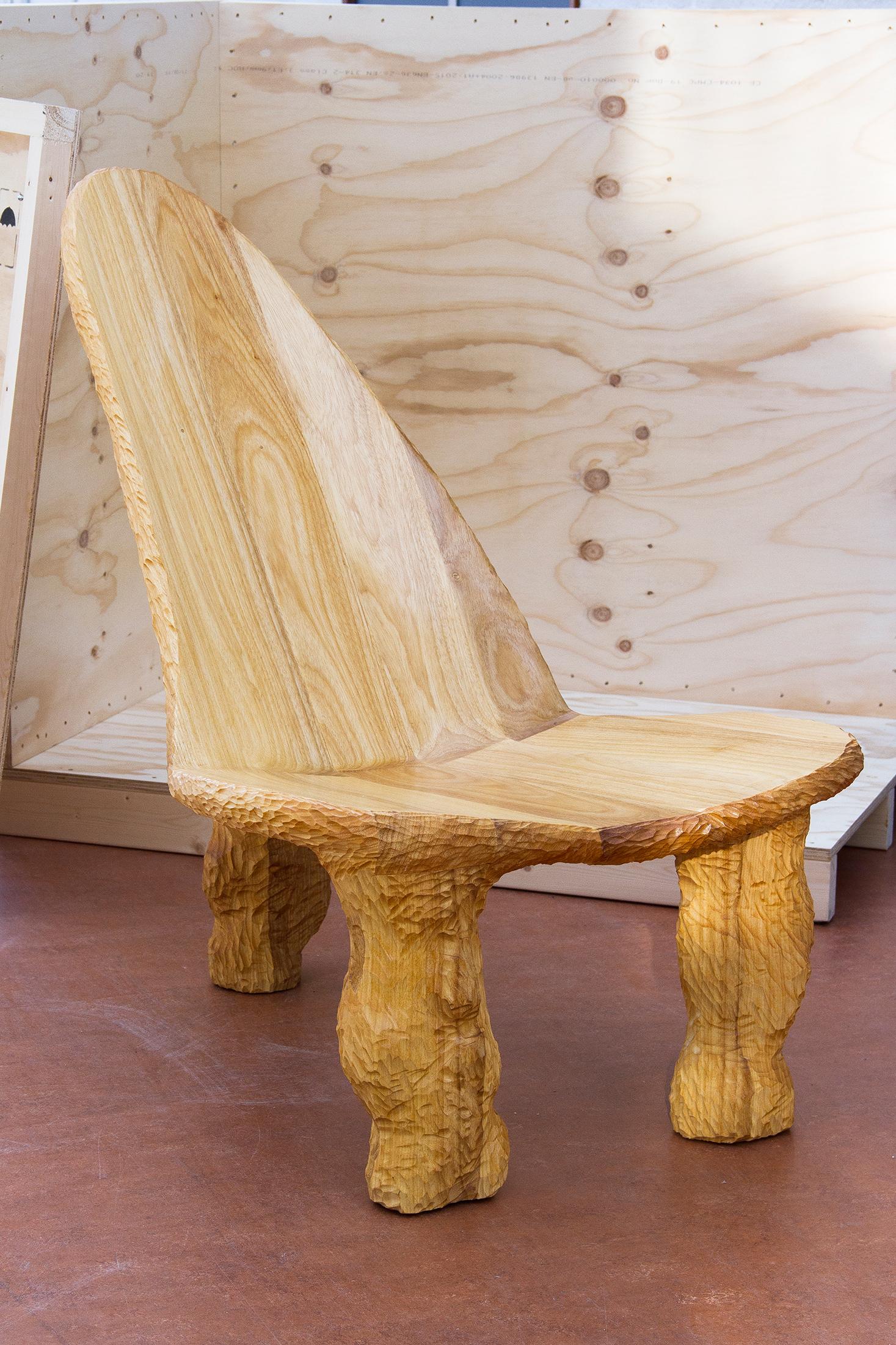 Wood Carved Lounge Chair, Crafted by Tellurico for Emma Scully Gallery New York. For Sale 3
