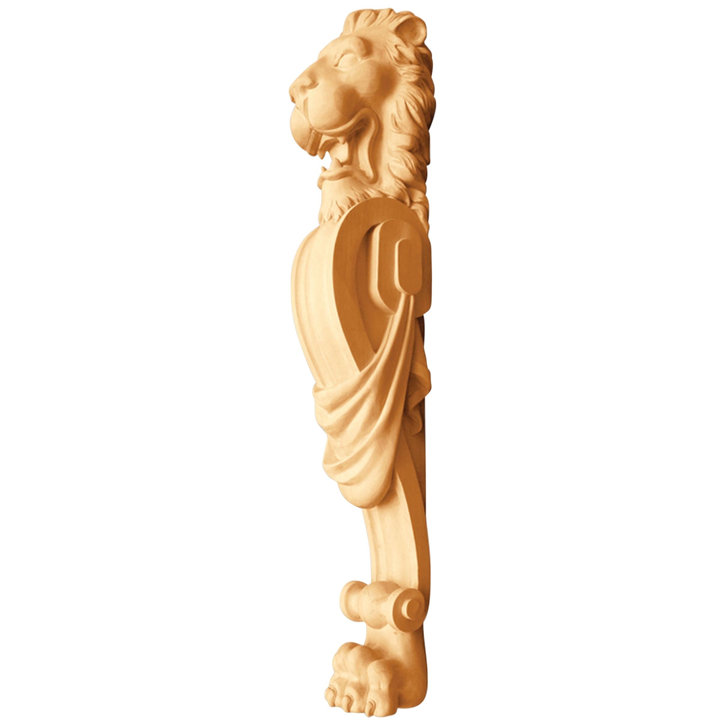 Wood Carved Front Staircase Newel Post Stair "Lion" For Sale