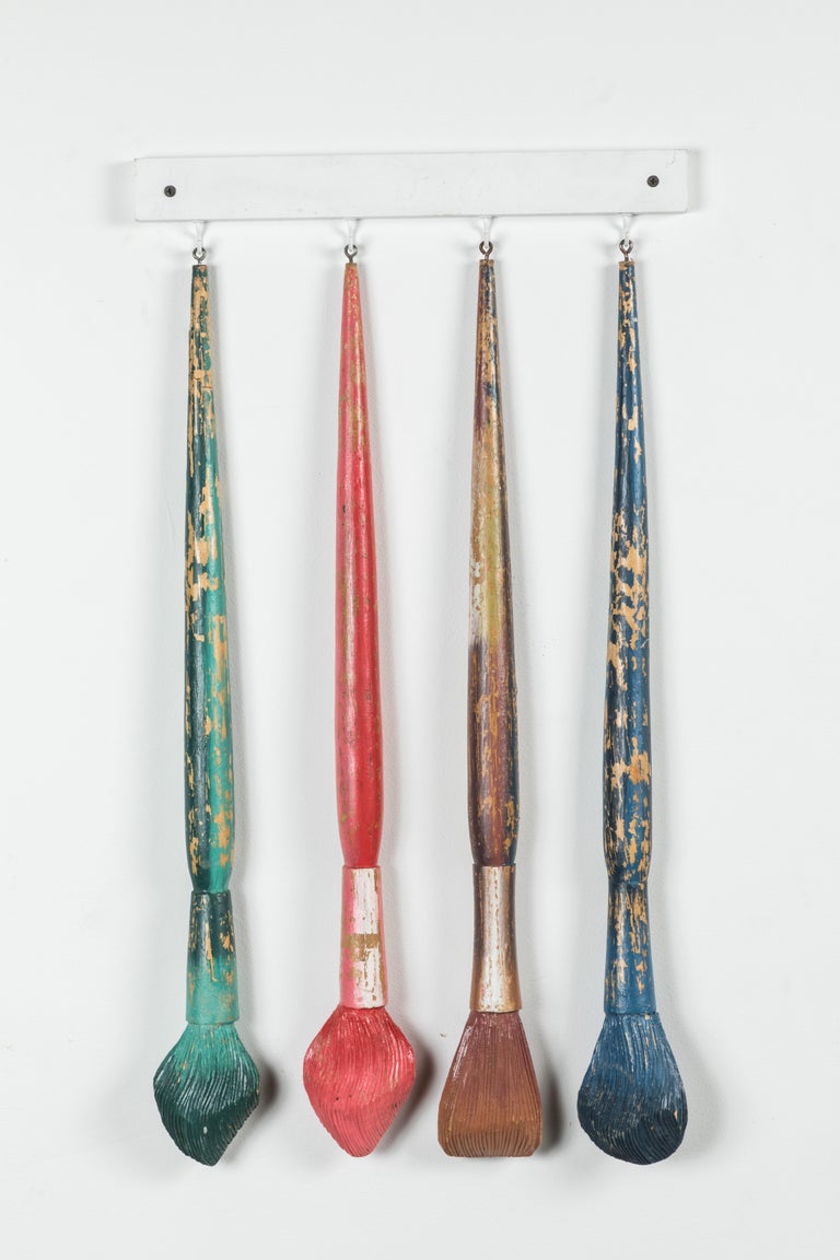 Wood Carved Store Display Trade Sign Artist Paint Brushes Original