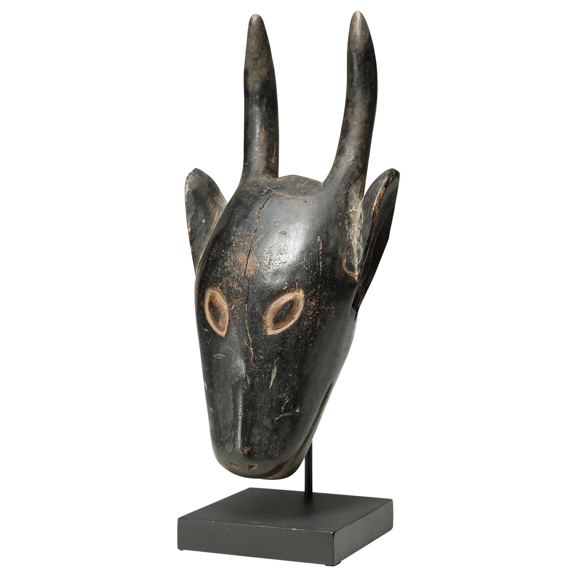 Wood Carved Tribal Miniature Antelope Mask, Guro, Ivory Coast, Africa on Stand