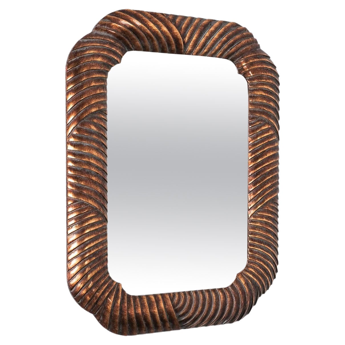 Miroir mural Trompe L'Oeil en bois sculpté Bronze, Italie, vers 1970