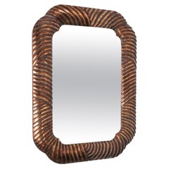 Wood carved Trompe L’oeil Wall Mirror Bronze, Italy, circa 1970