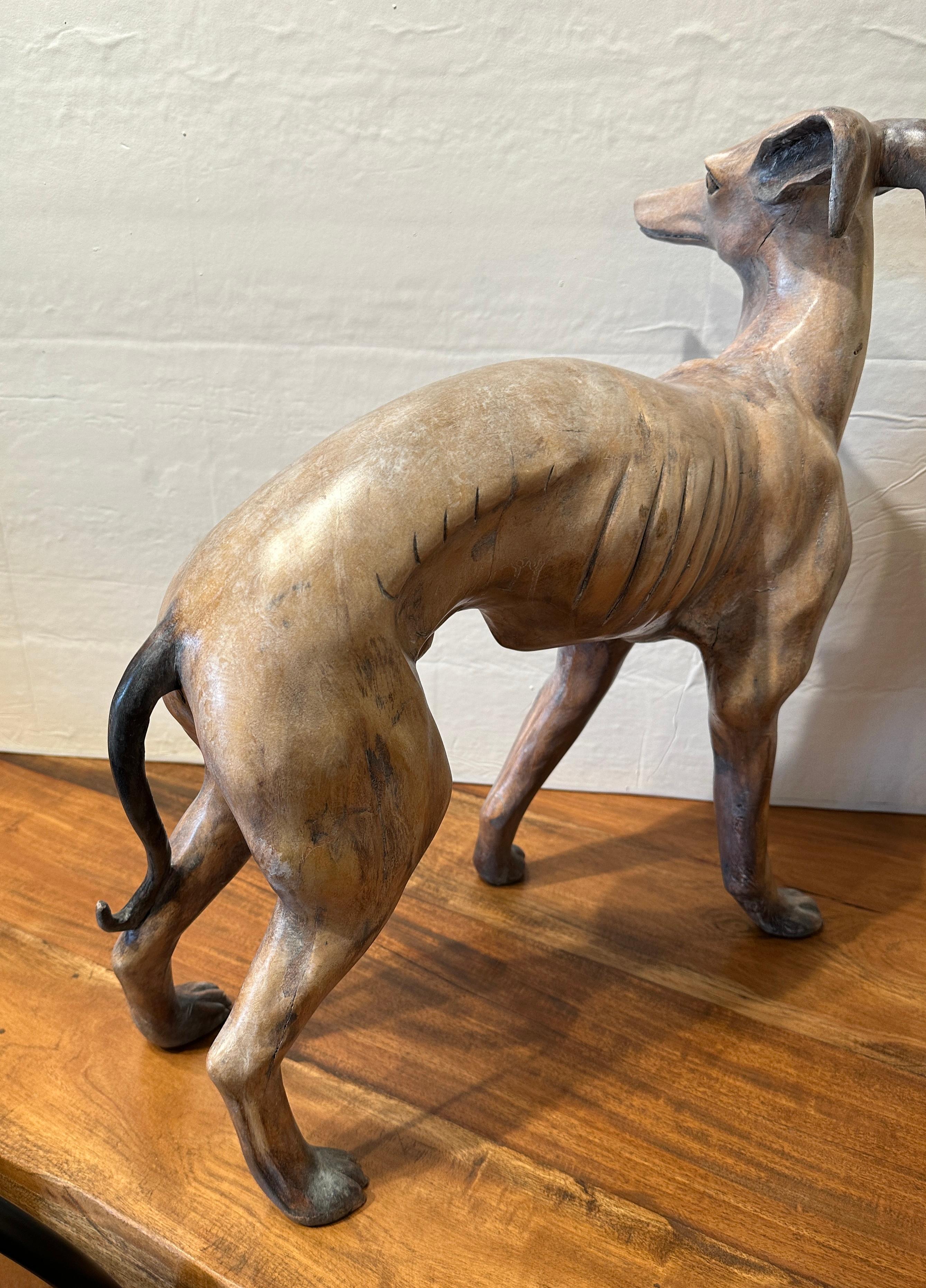 Hand-Carved Wood Carved Whippet Dog Sculpture  For Sale