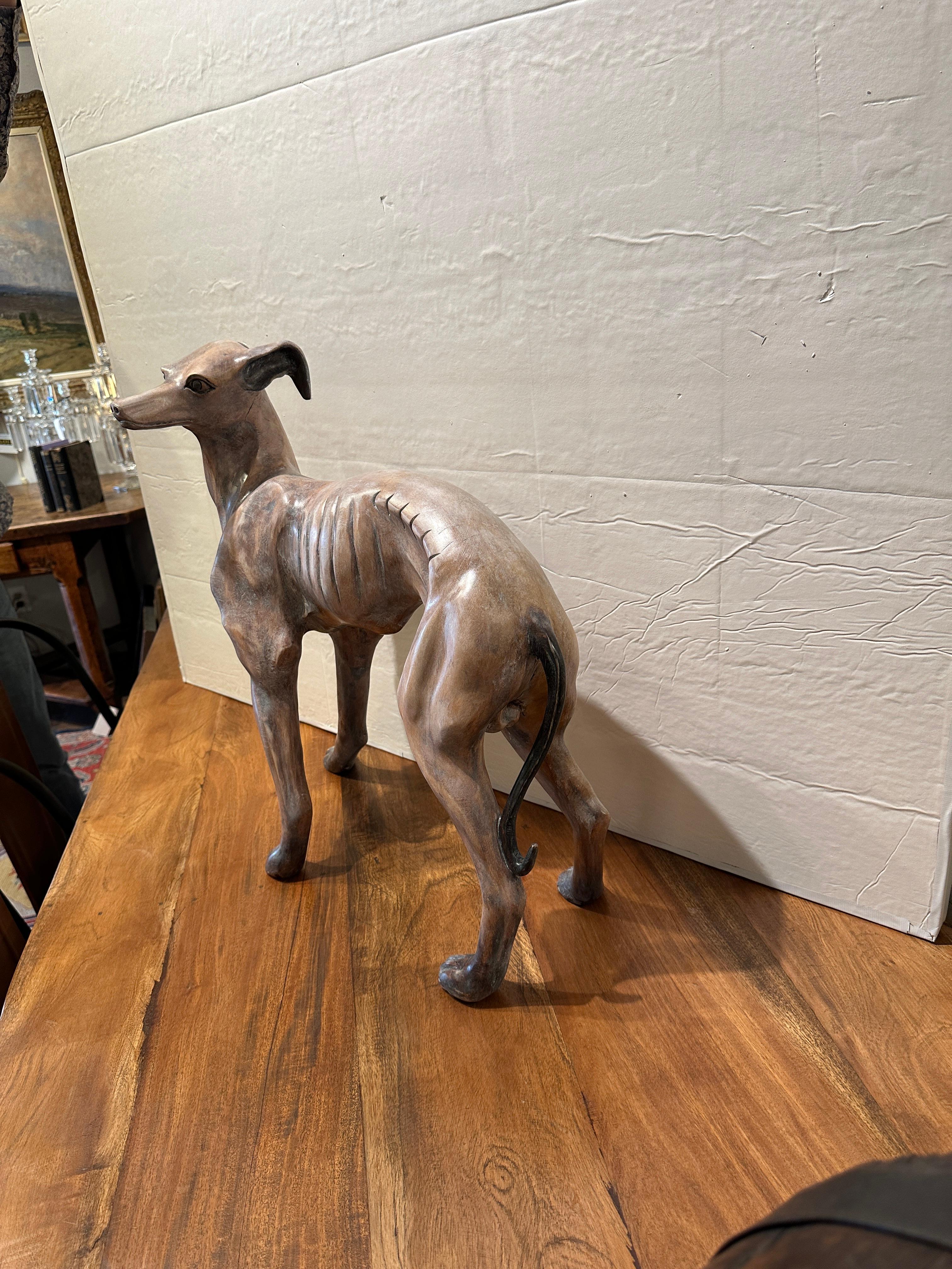 Mid-20th Century Wood Carved Whippet Dog Sculpture For Sale