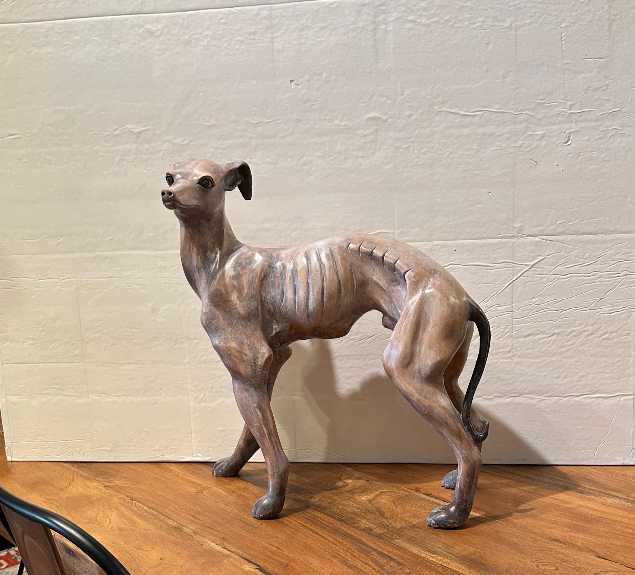 Wood Carved Whippet Dog Sculpture  For Sale 1