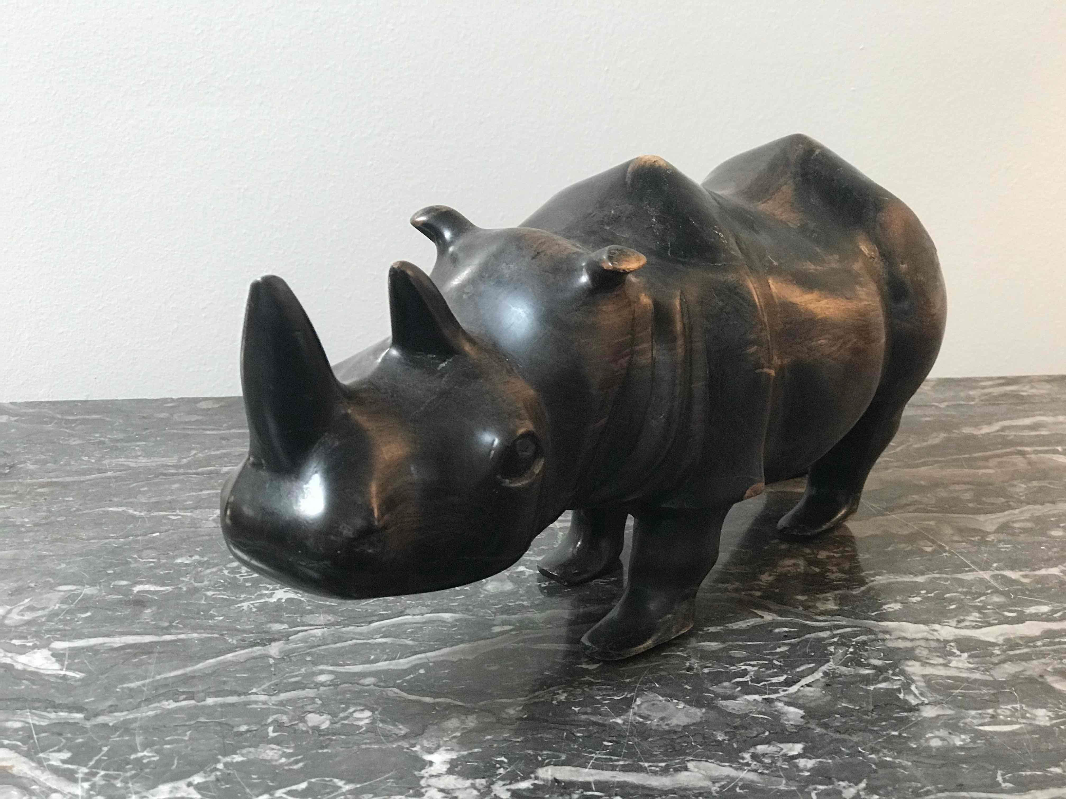 Mid-Century Modern Wood Carving of a Rhino from Mid-Century England 