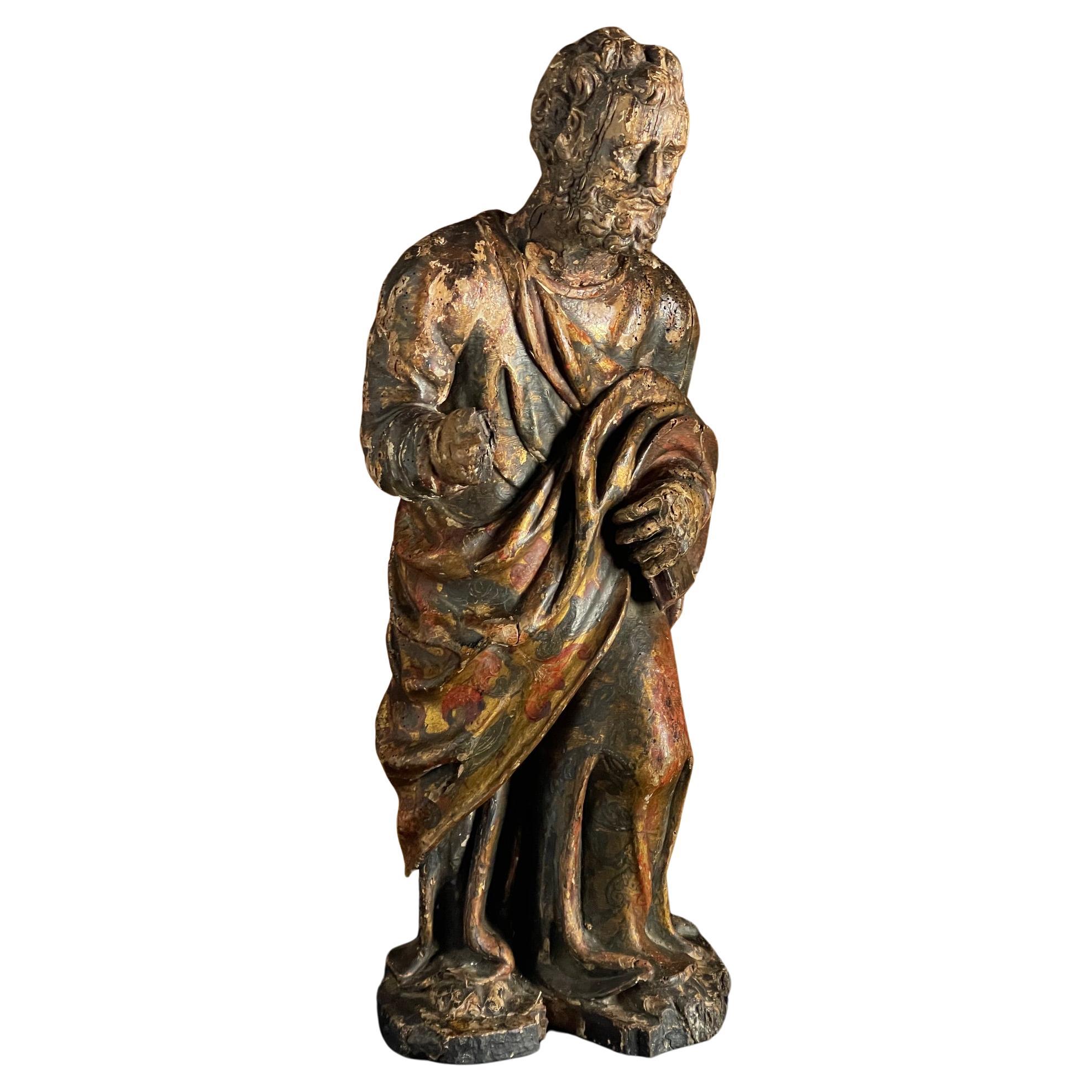 Wood carving of a saint (Peter) For Sale