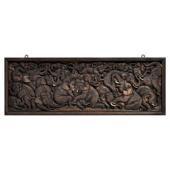 Wood Carving of Elephant Herd