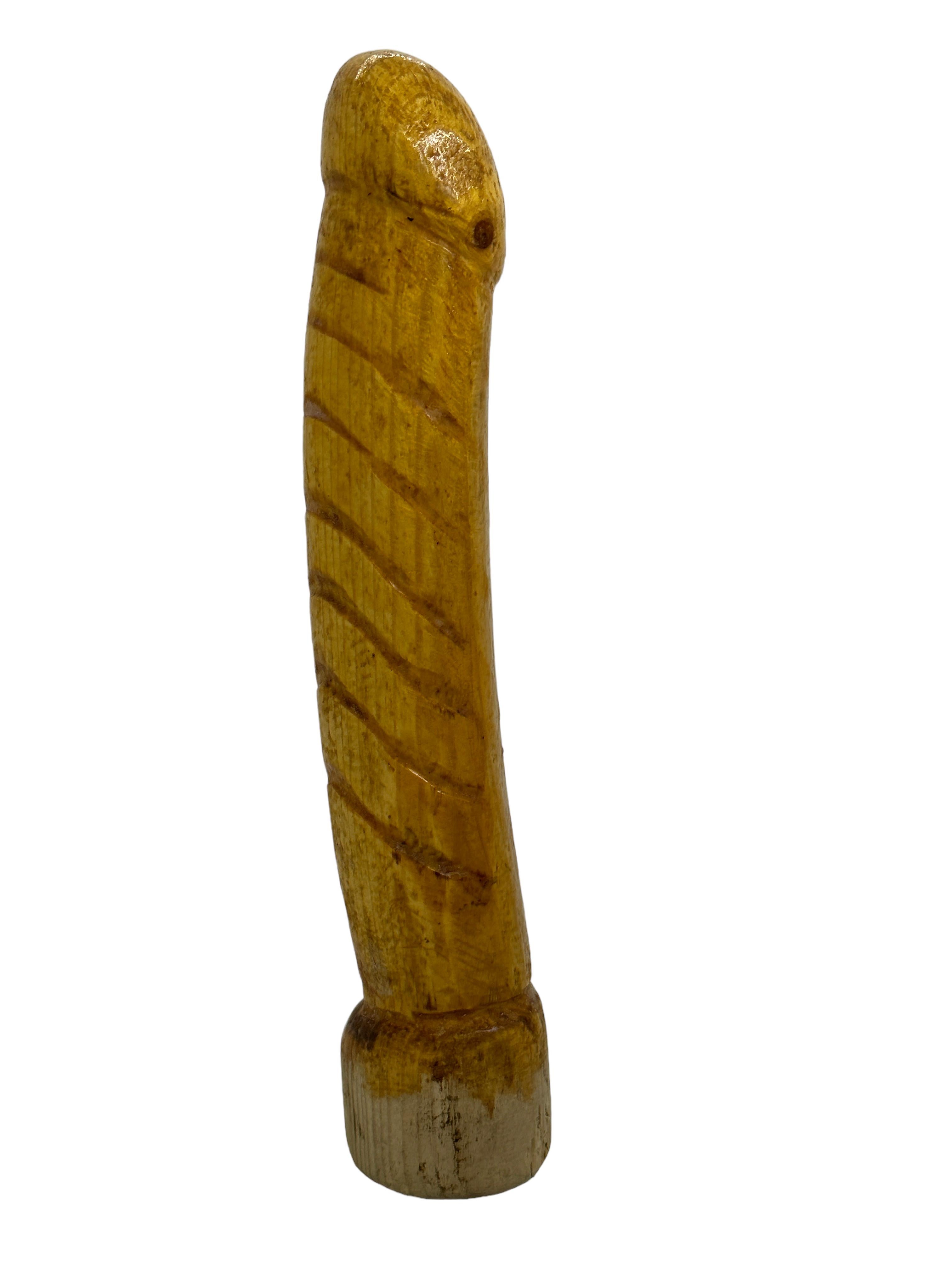 Folk Art Wood Carving Penis Figurine Wabi Sabi Object Vintage Asia 1950s For Sale
