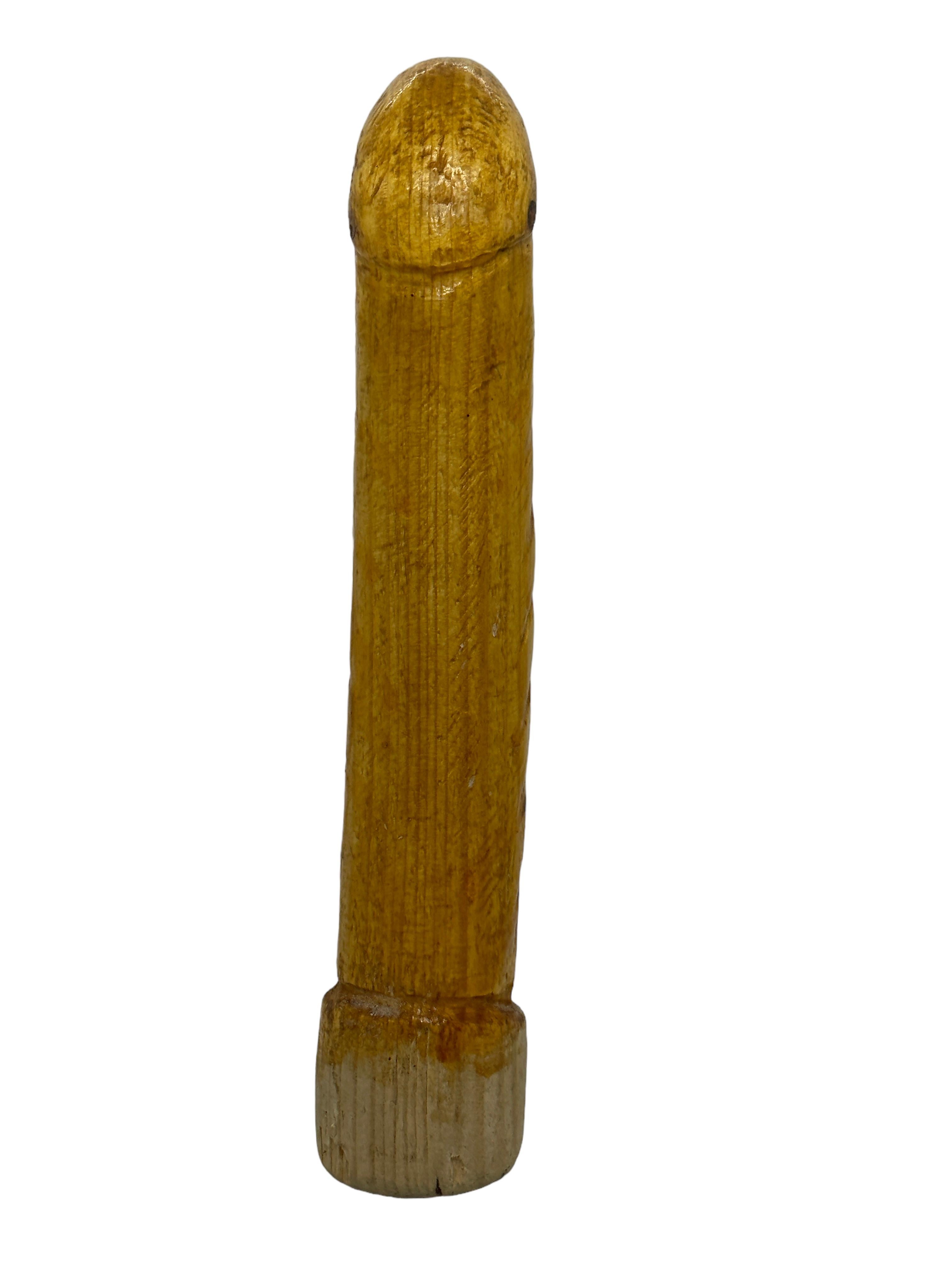 Japanese Wood Carving Penis Figurine Wabi Sabi Object Vintage Asia 1950s For Sale