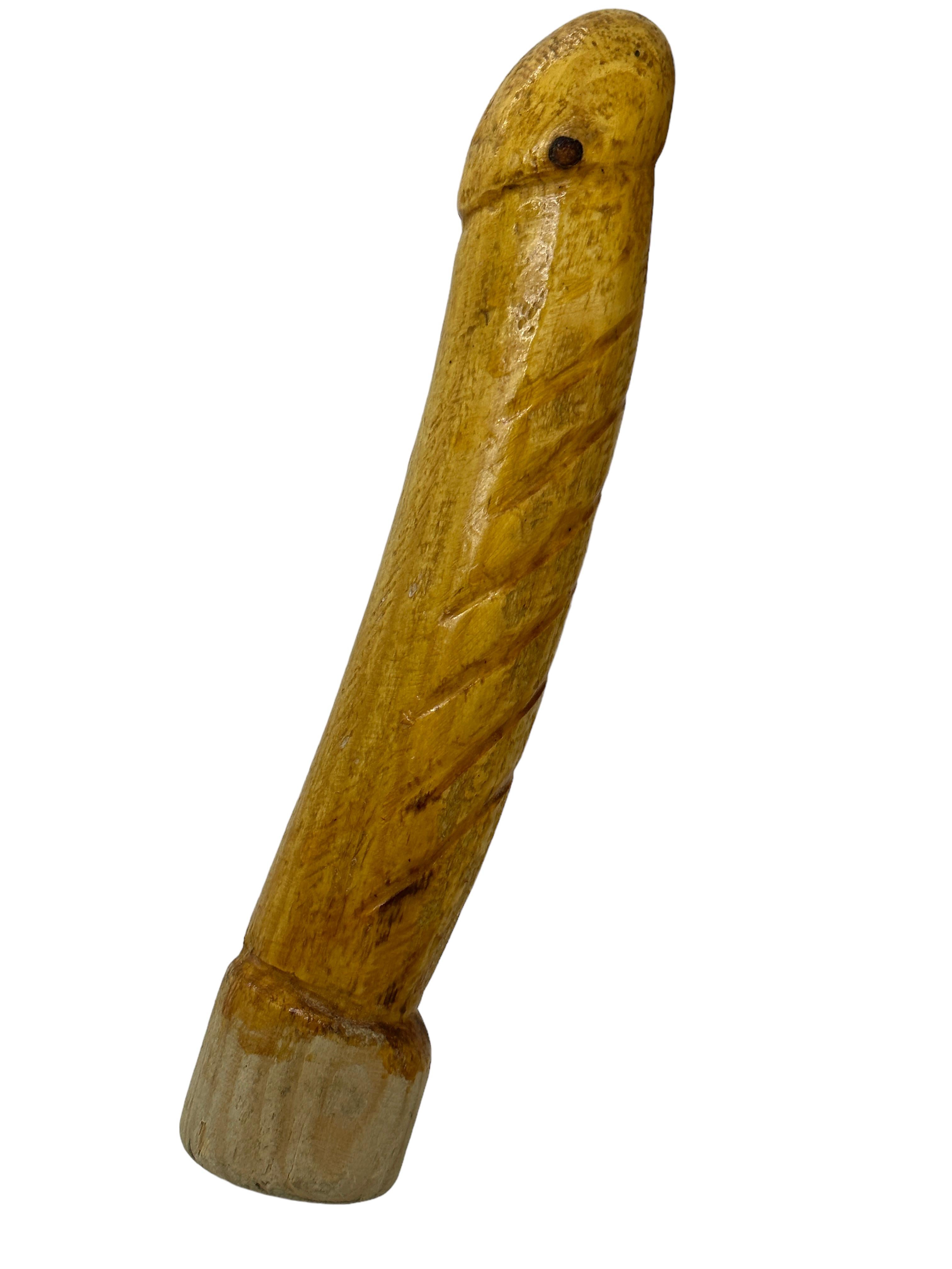 Hand-Carved Wood Carving Penis Figurine Wabi Sabi Object Vintage Asia 1950s For Sale