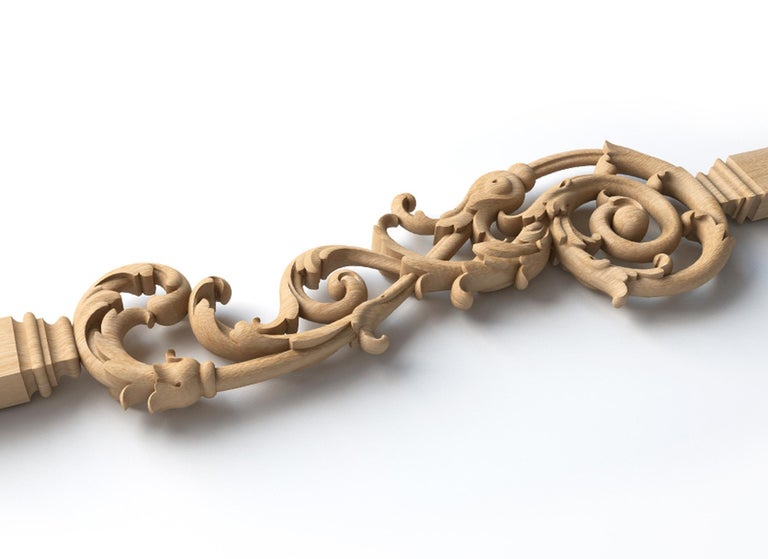 Openwork Baroque Stair Newel Post for Staircase, Wooden Stair Parts For