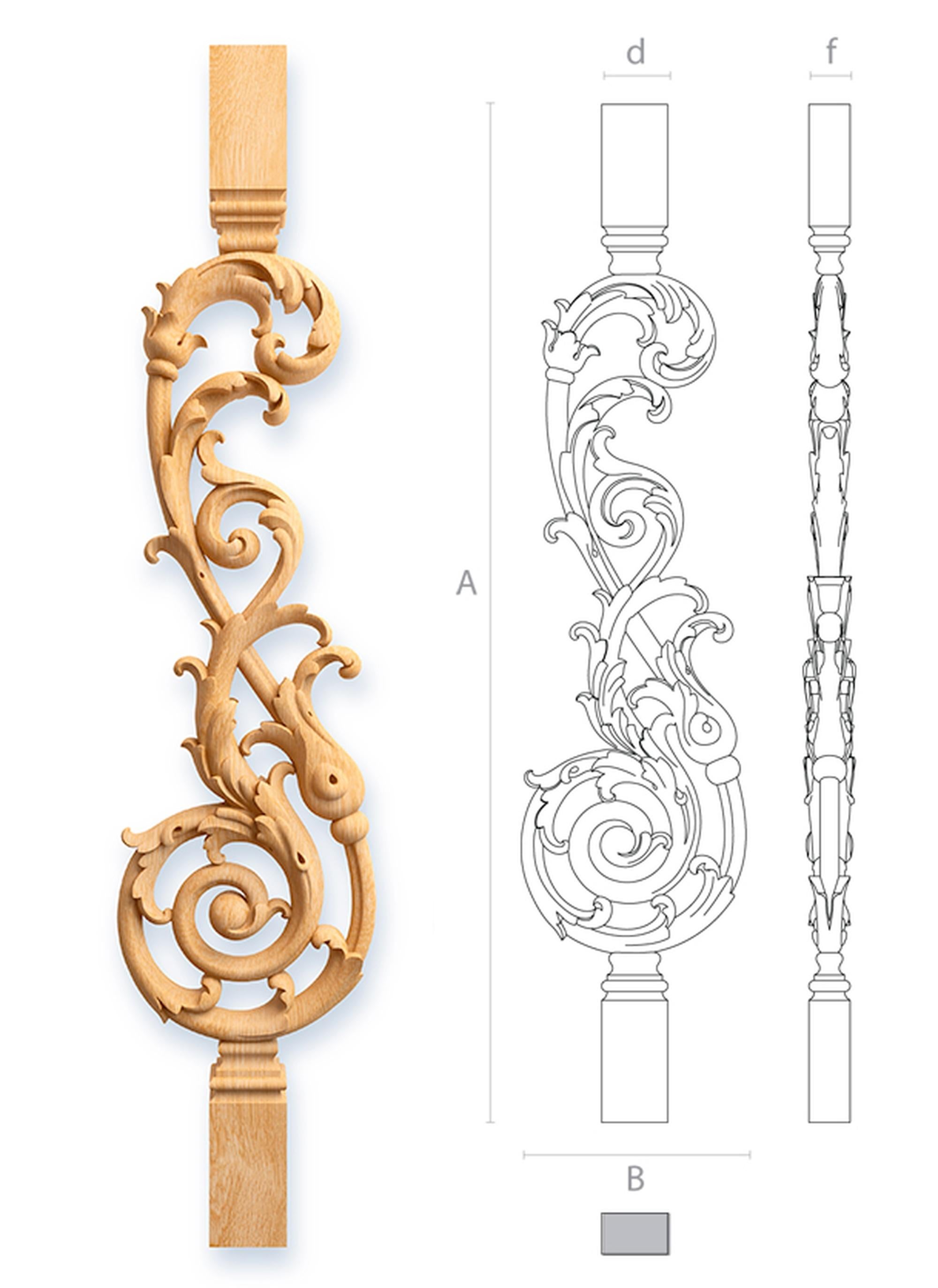 Contemporary Openwork Baroque Stair Newel Post for Staircase, Wooden Stair Parts For Sale