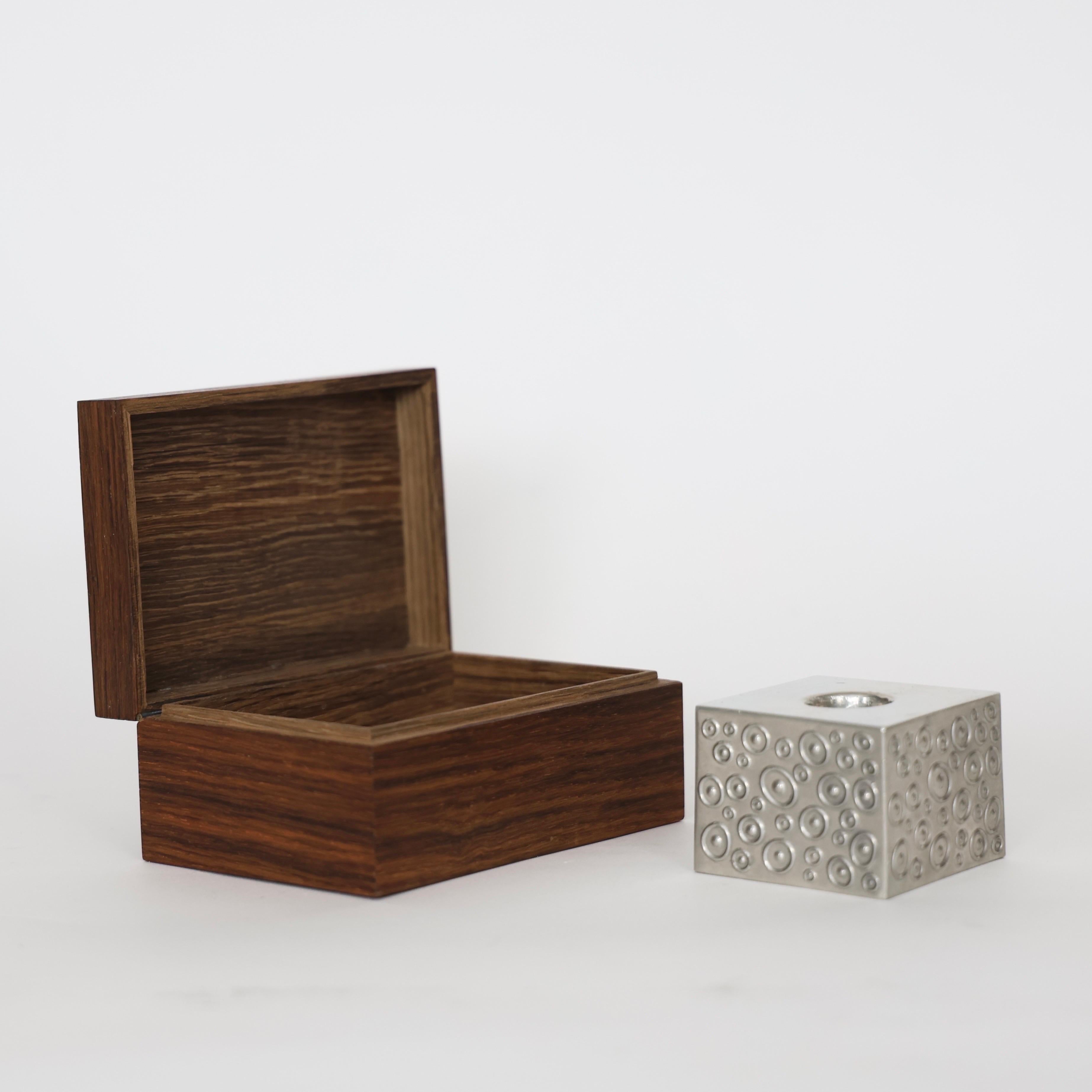 Wood Casket and Pewter Candlestick Holder by Just Andersen, 1950s, Denmark For Sale 5
