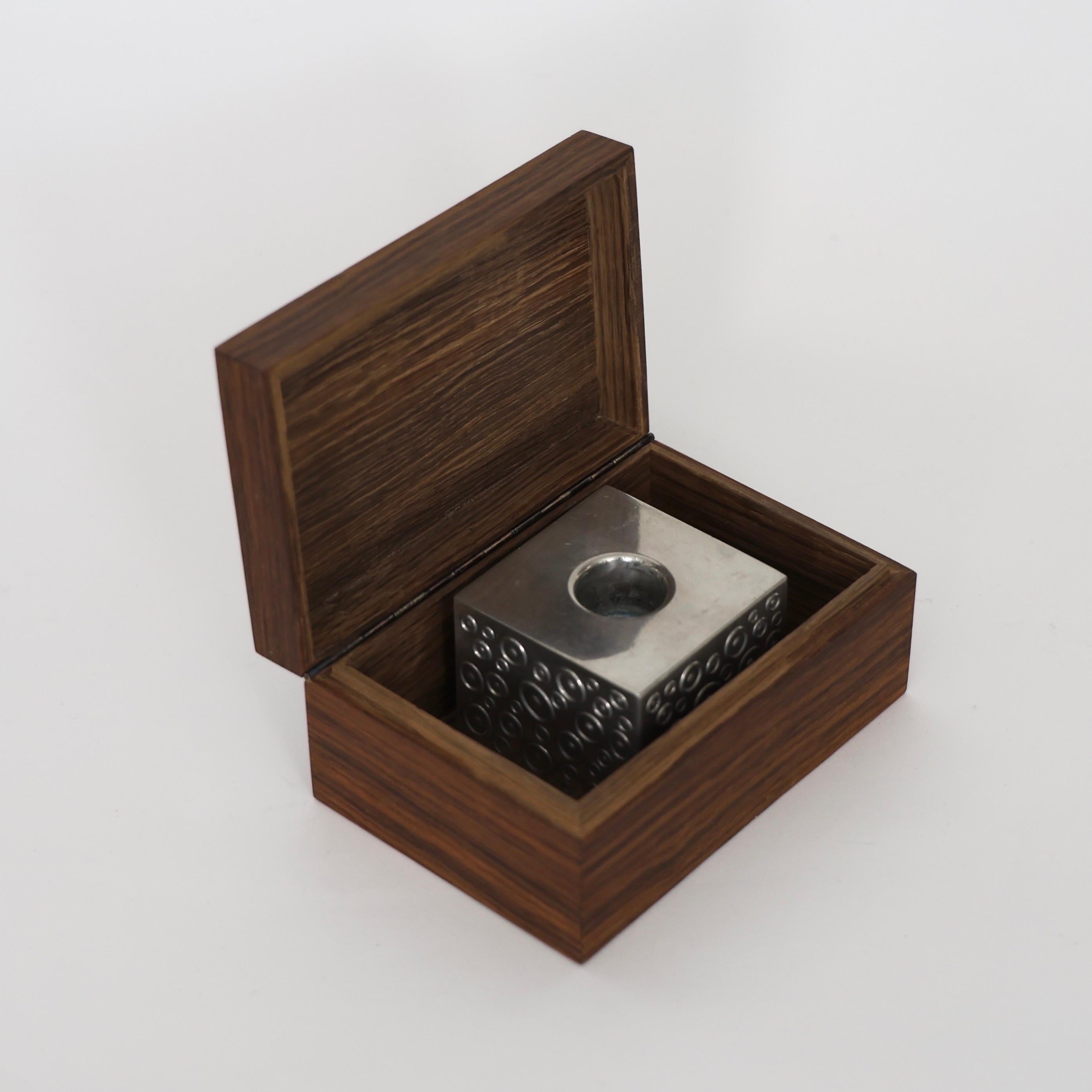 Wood Casket and Pewter Candlestick Holder by Just Andersen, 1950s, Denmark For Sale 6