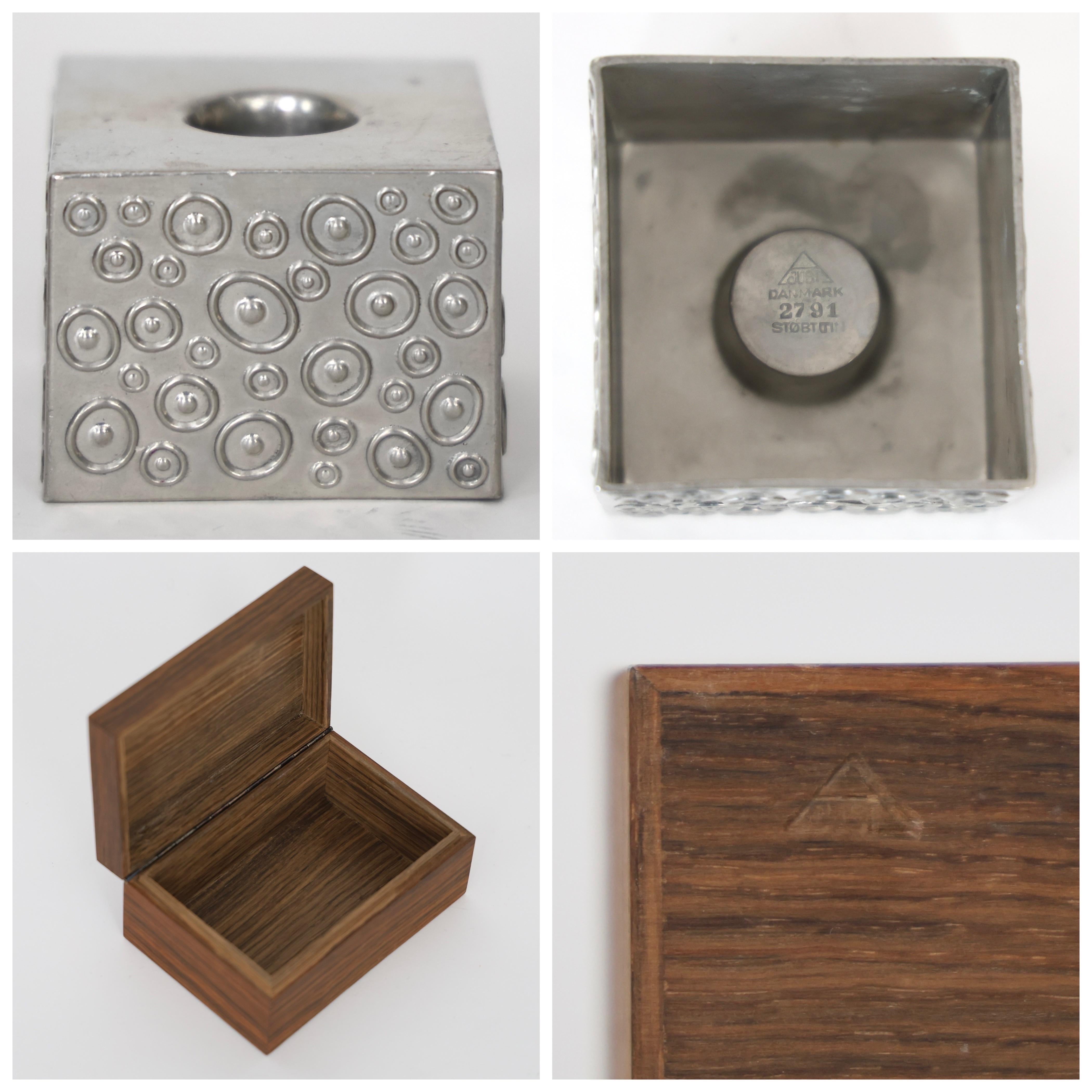 Wood Casket and Pewter Candlestick Holder by Just Andersen, 1950s, Denmark For Sale 7