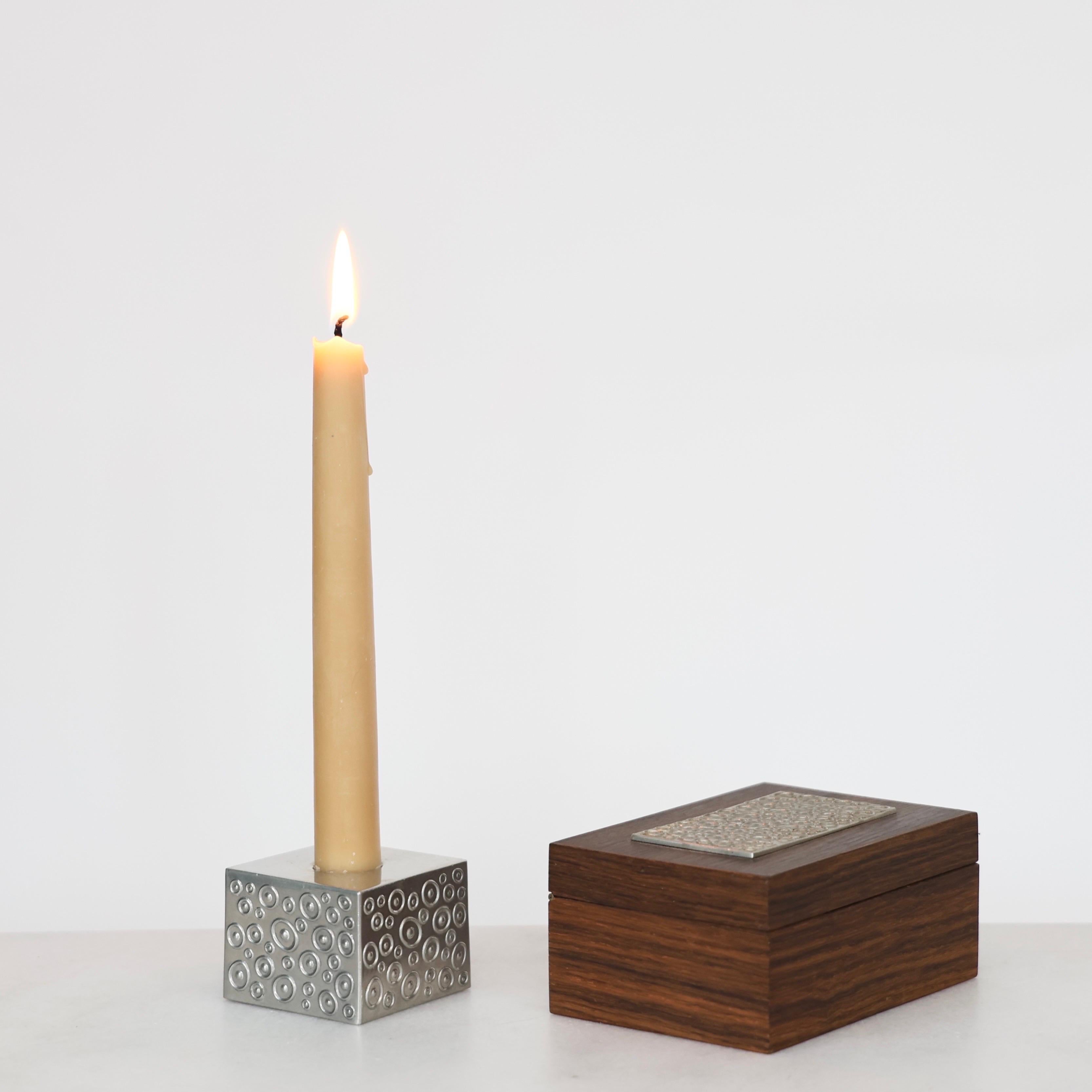 Wood Casket and Pewter Candlestick Holder by Just Andersen, 1950s, Denmark For Sale 8