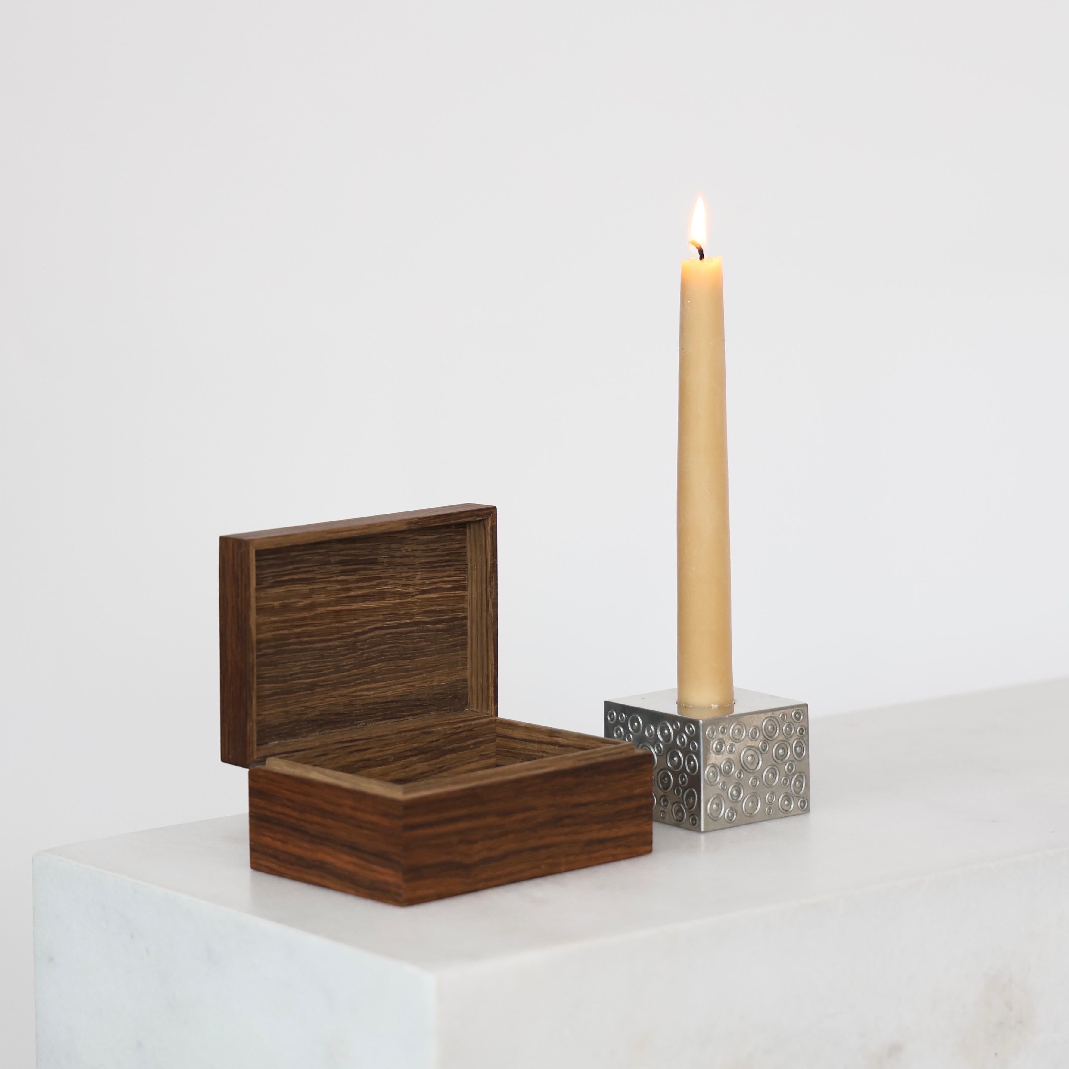 Wood Casket and Pewter Candlestick Holder by Just Andersen, 1950s, Denmark In Good Condition For Sale In Værløse, DK