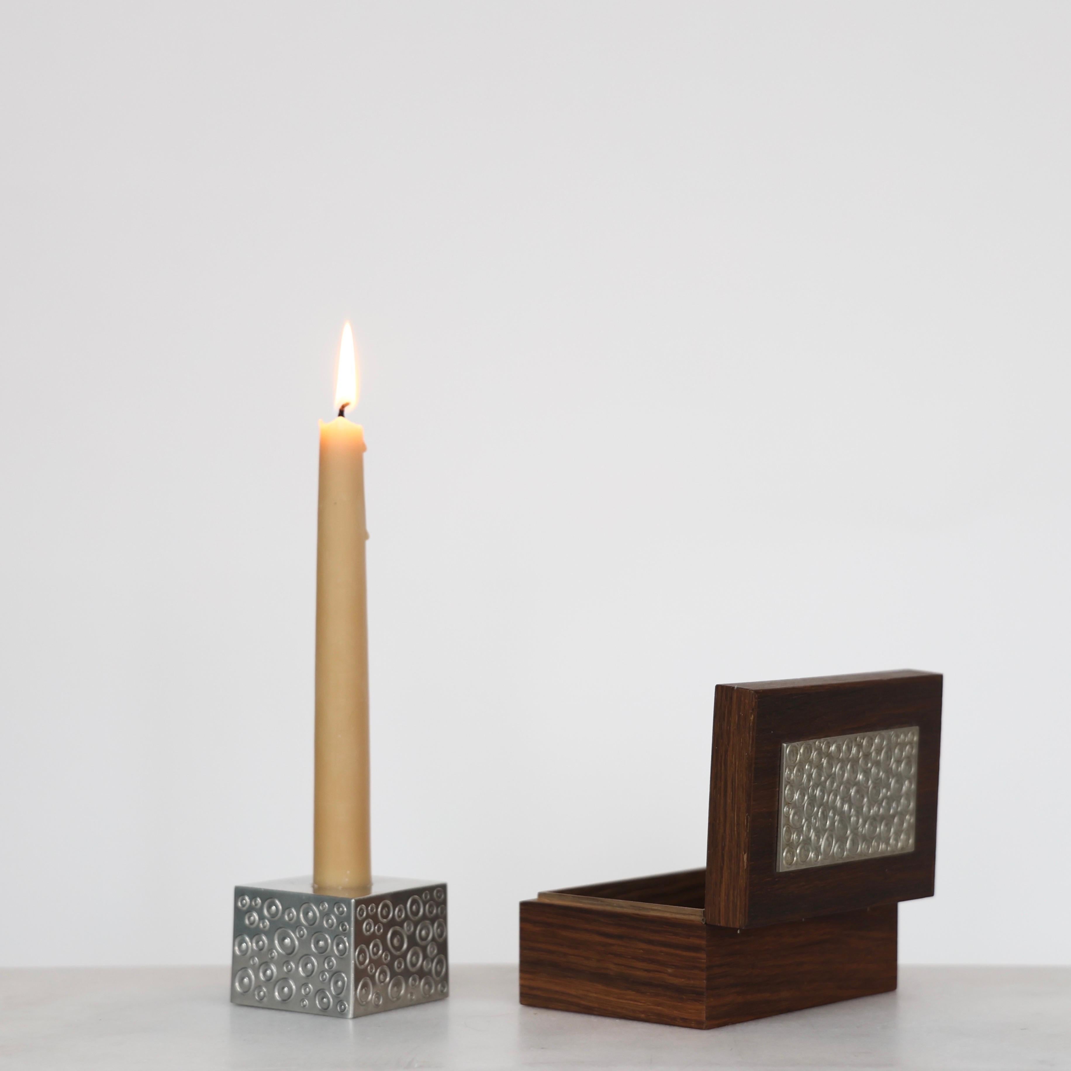 Wood Casket and Pewter Candlestick Holder by Just Andersen, 1950s, Denmark For Sale 1