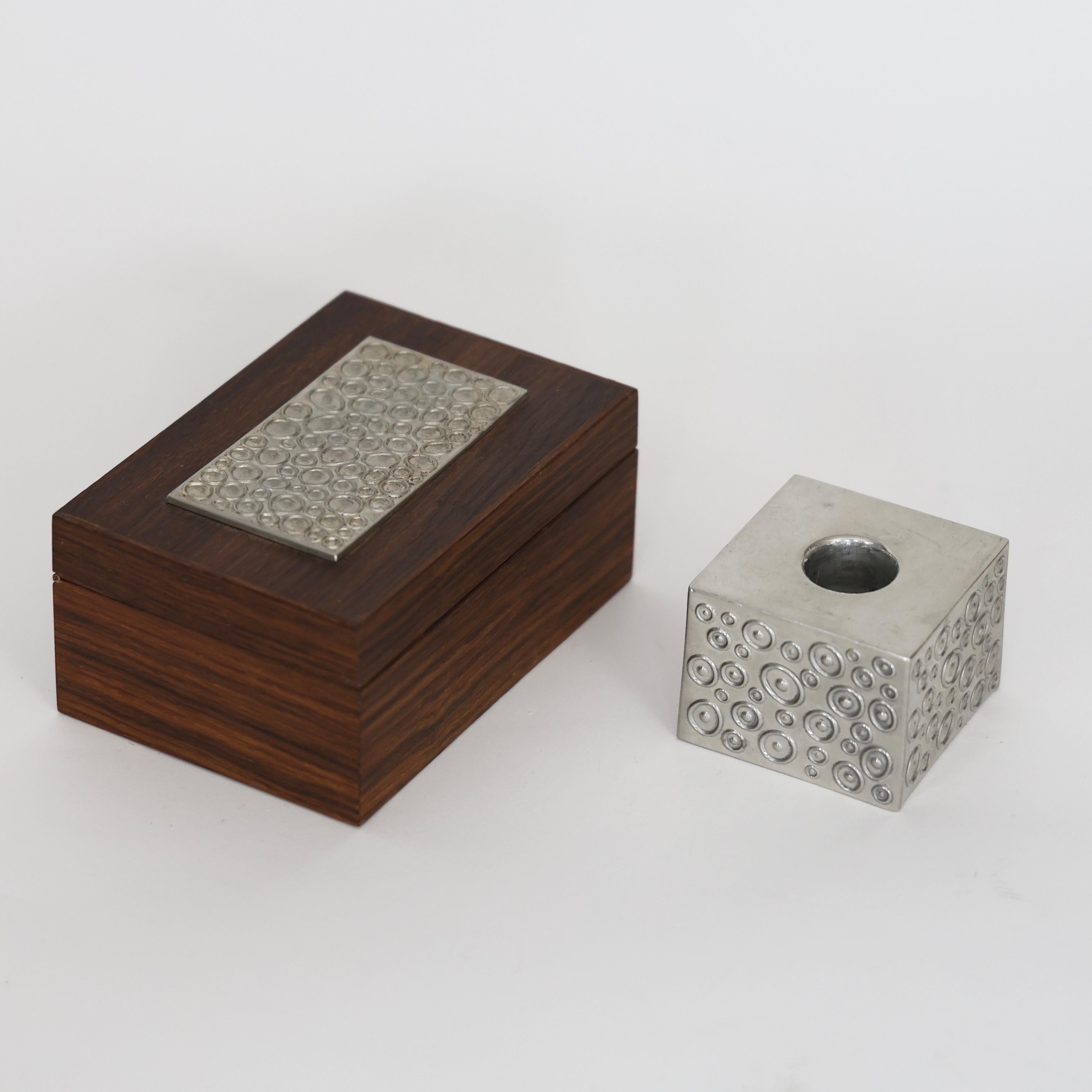 Wood Casket and Pewter Candlestick Holder by Just Andersen, 1950s, Denmark For Sale 2