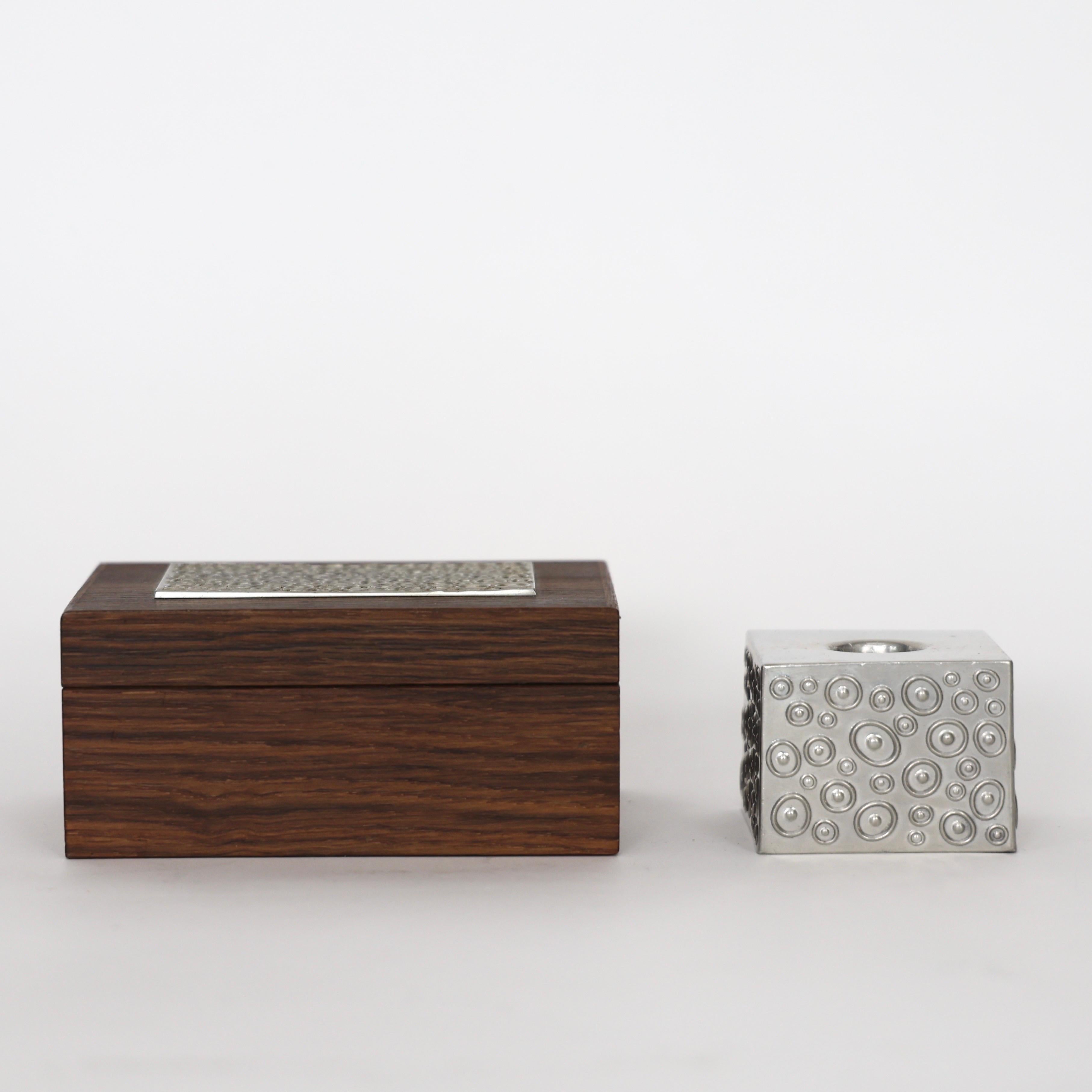 Wood Casket and Pewter Candlestick Holder by Just Andersen, 1950s, Denmark For Sale 3