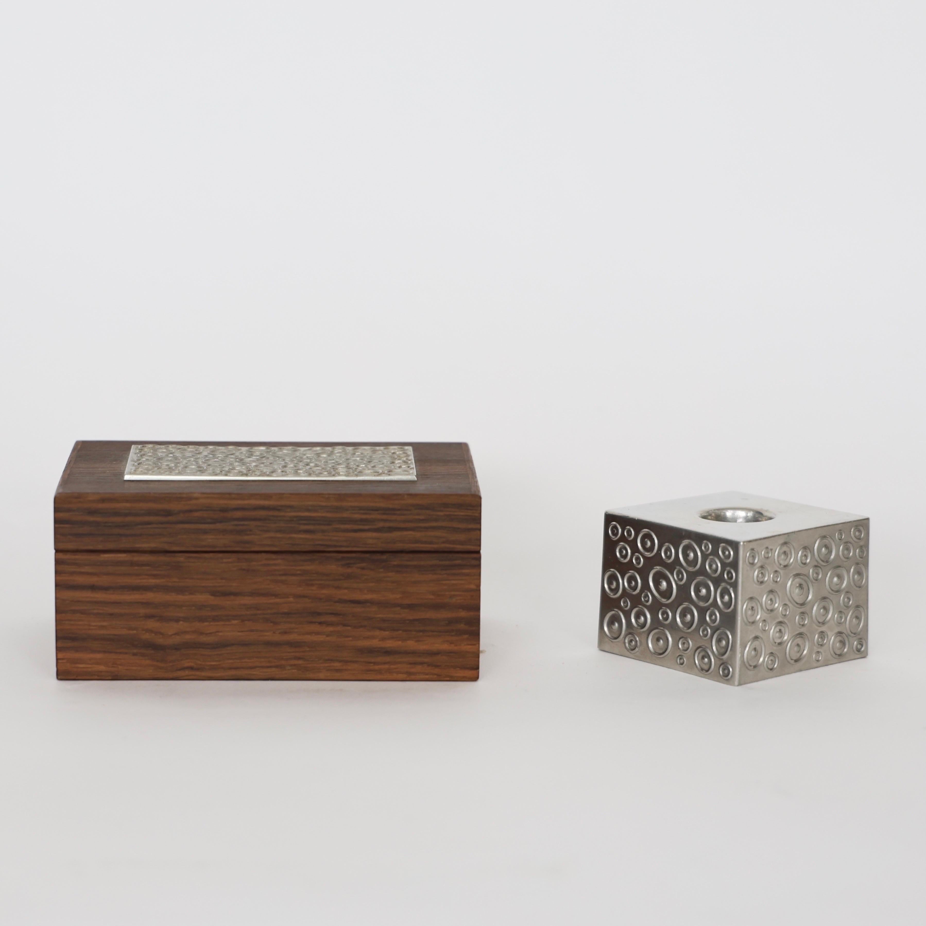 Wood Casket and Pewter Candlestick Holder by Just Andersen, 1950s, Denmark For Sale 4