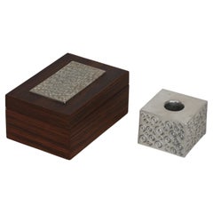 Cofre de madera y portavelas de peltre de Just Andersen, Años 50, Dinamarca