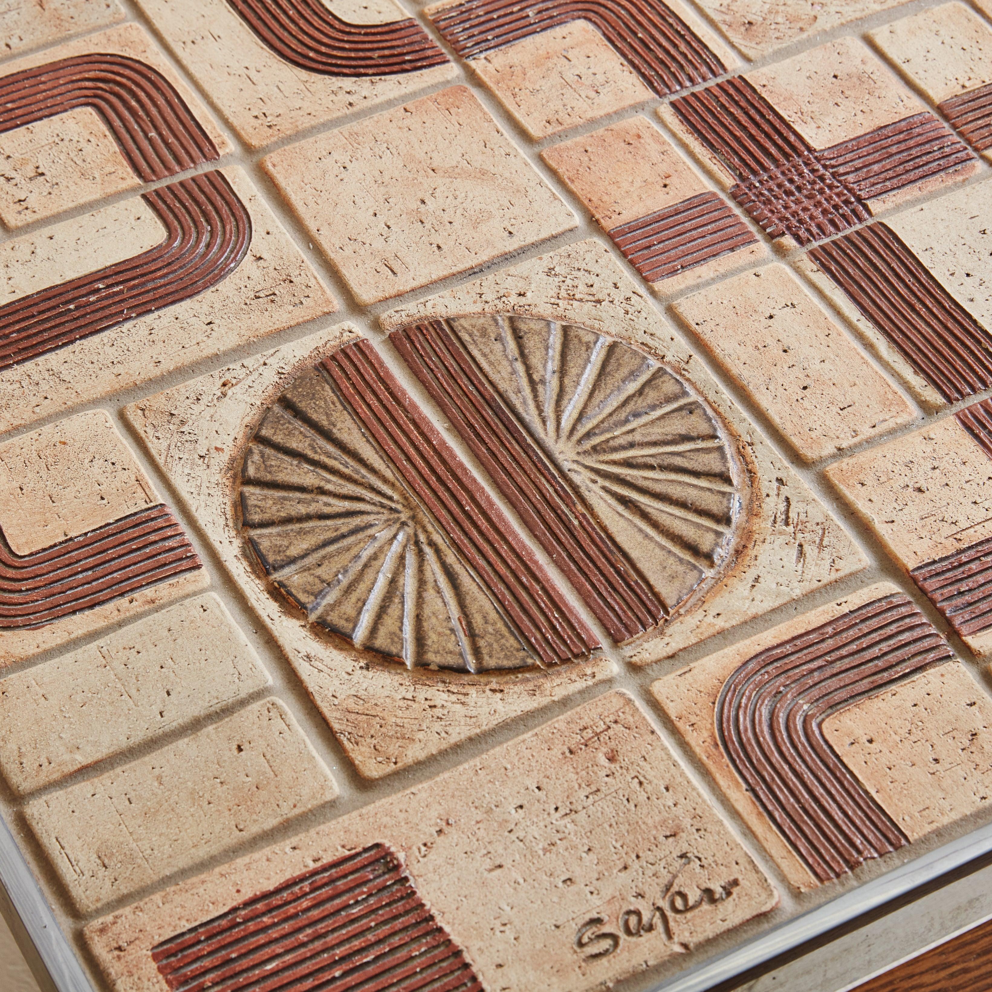 Scandinavian Modern Wood + Ceramic Tile Coffee Table by Svend Aage Jessen & Sejer Pottery