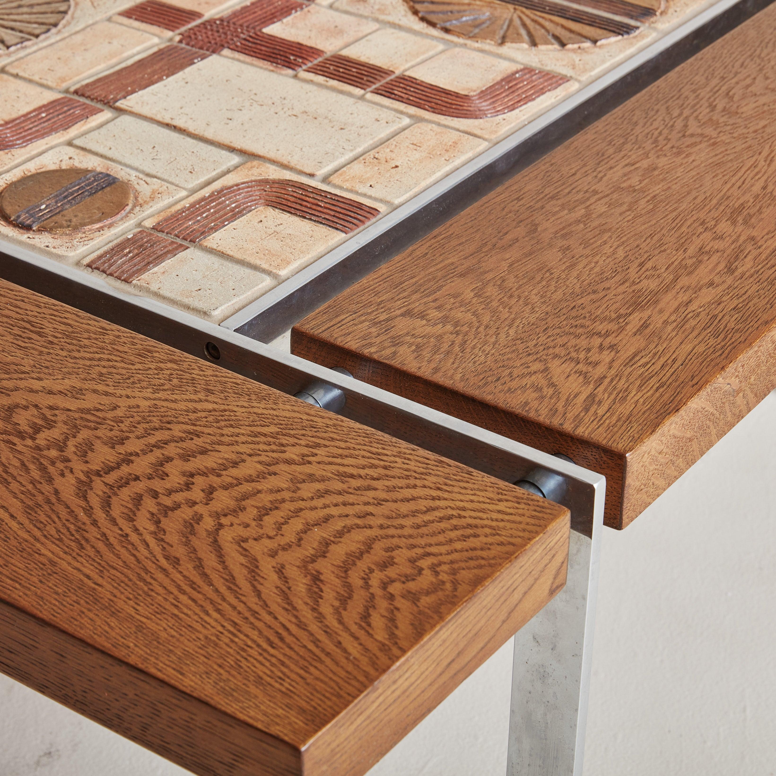 Chrome Wood + Ceramic Tile Coffee Table by Svend Aage Jessen & Sejer Pottery
