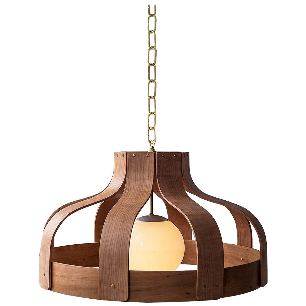 Wood Chandelier, Large and Circular, Bound by Carnevale Studio, Cherry For Sale