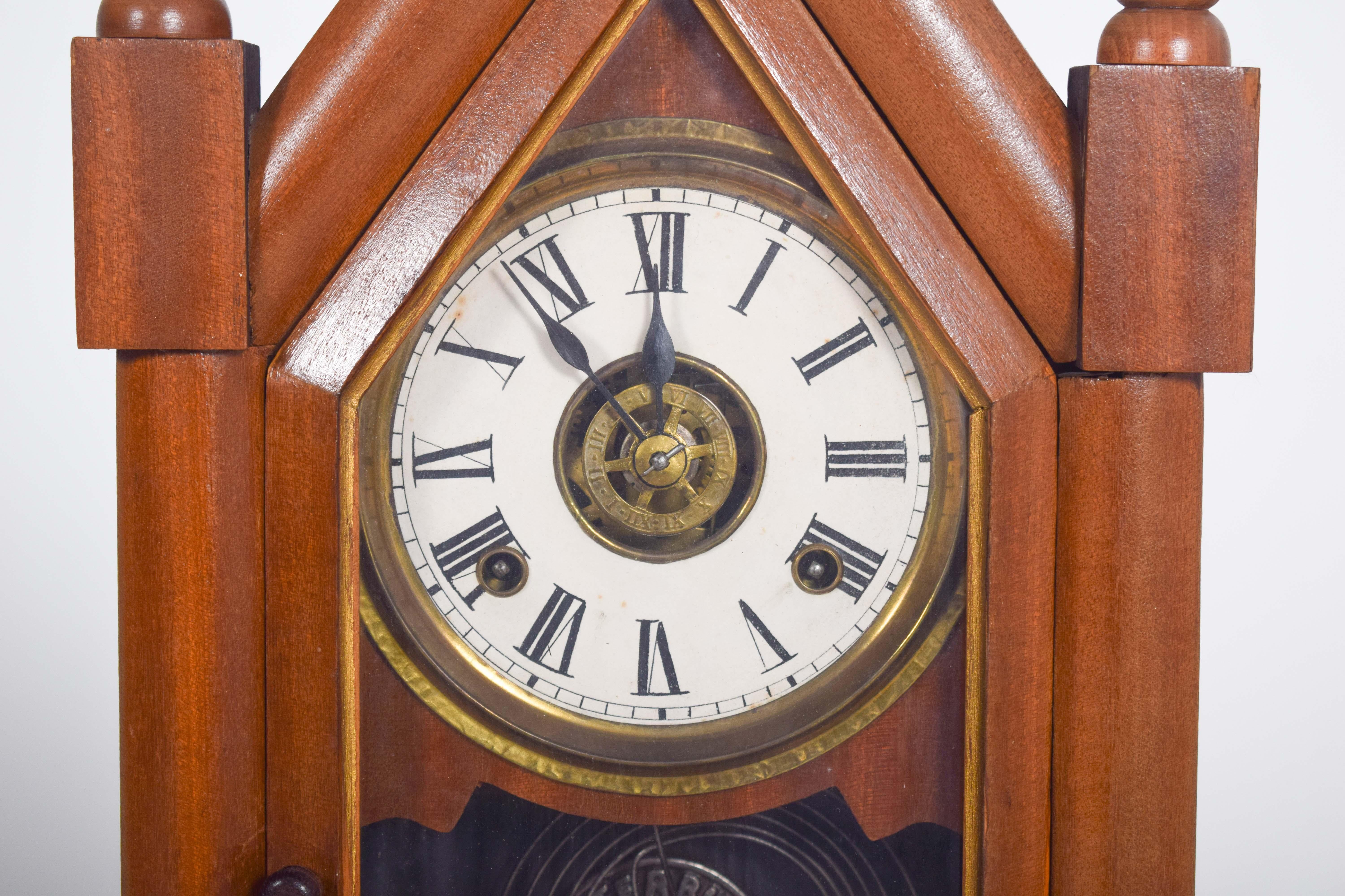 American Wood Chapel Clock by Waterbury Clock CO, USA For Sale