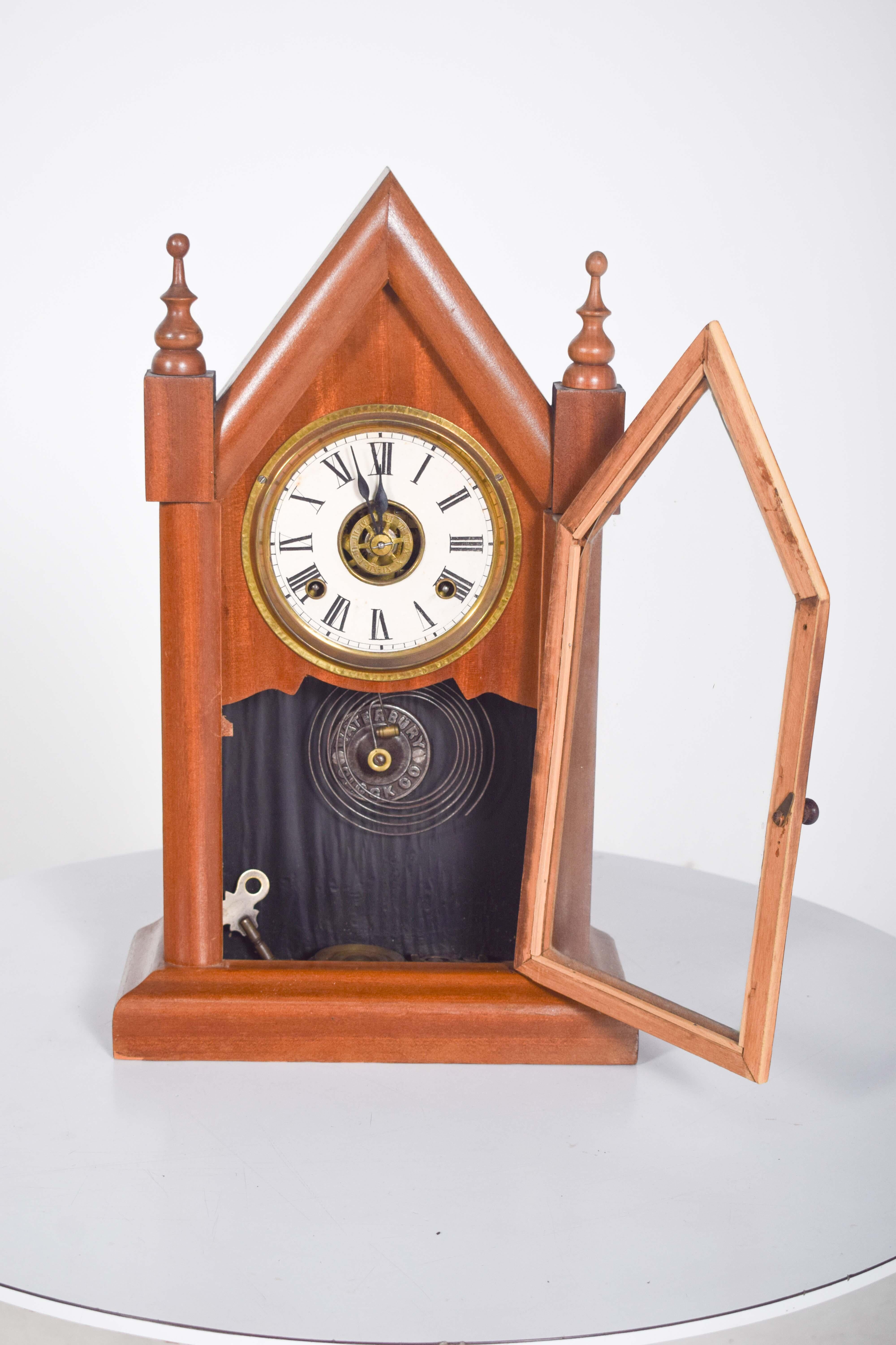 Metal Wood Chapel Clock by Waterbury Clock CO, USA For Sale