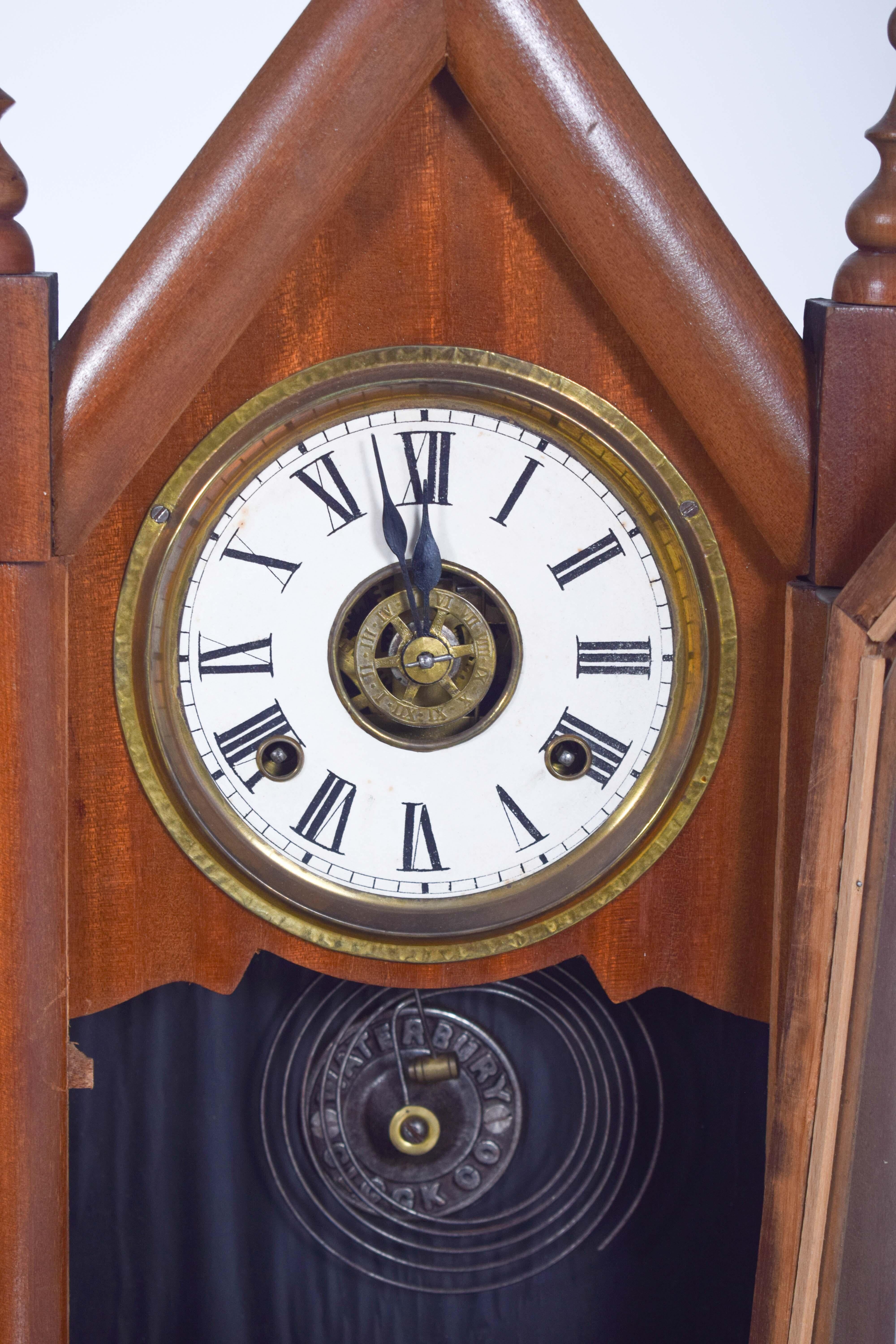 Wood Chapel Clock by Waterbury Clock CO, USA For Sale 1