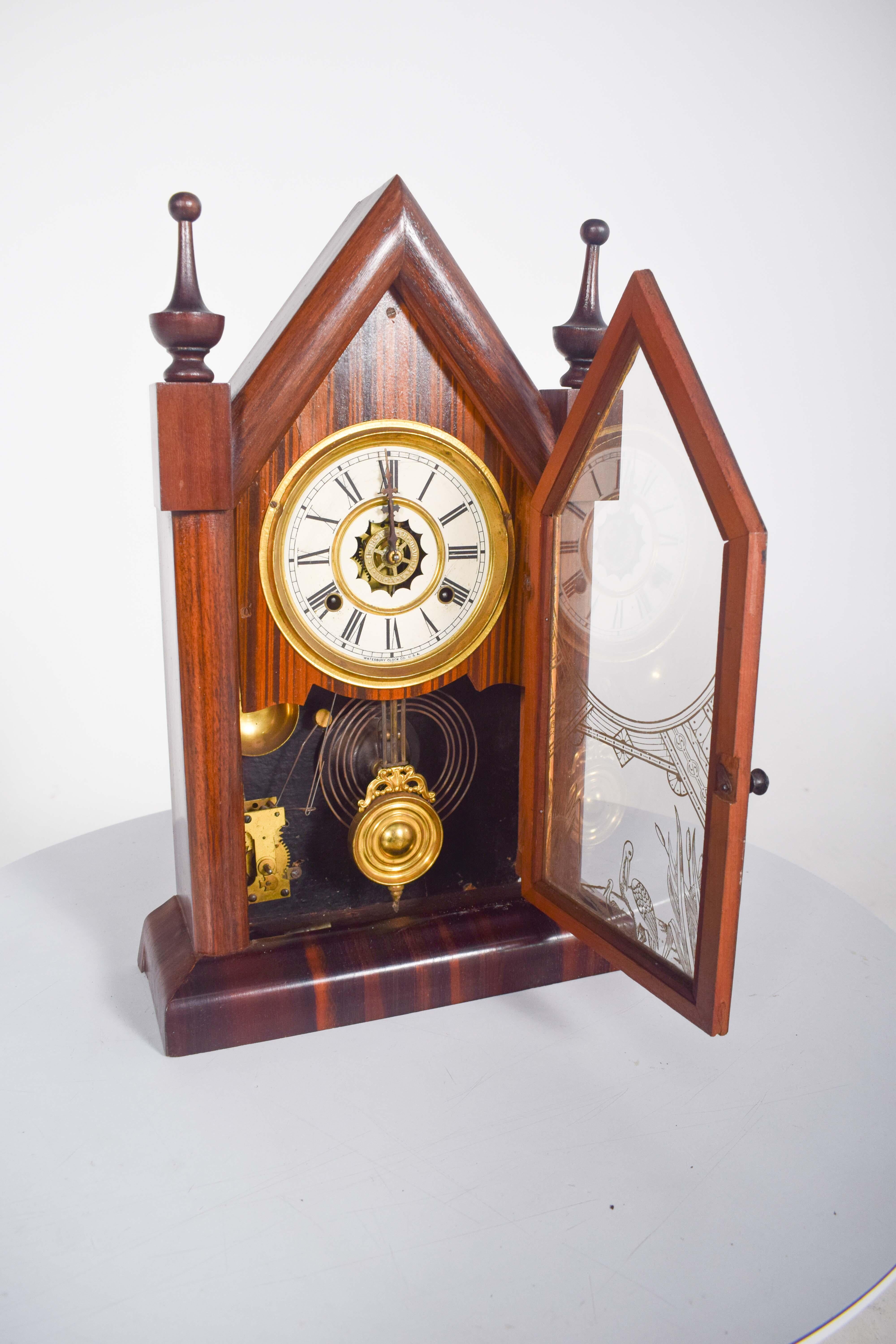 18th Century Wood Chapel Clock, Made in the USA by Waterbury Clock CO For Sale