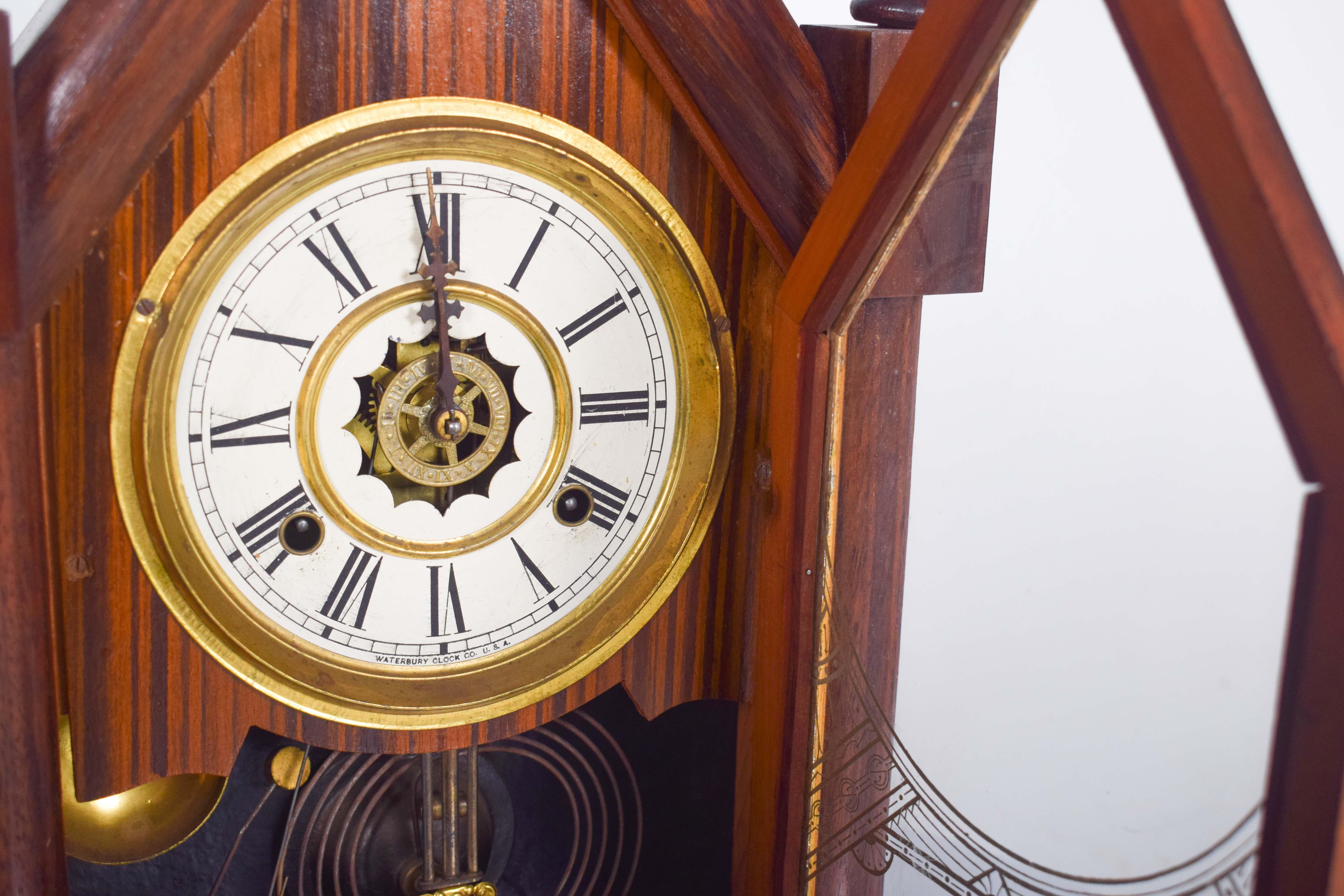 Metal Wood Chapel Clock, Made in the USA by Waterbury Clock CO For Sale