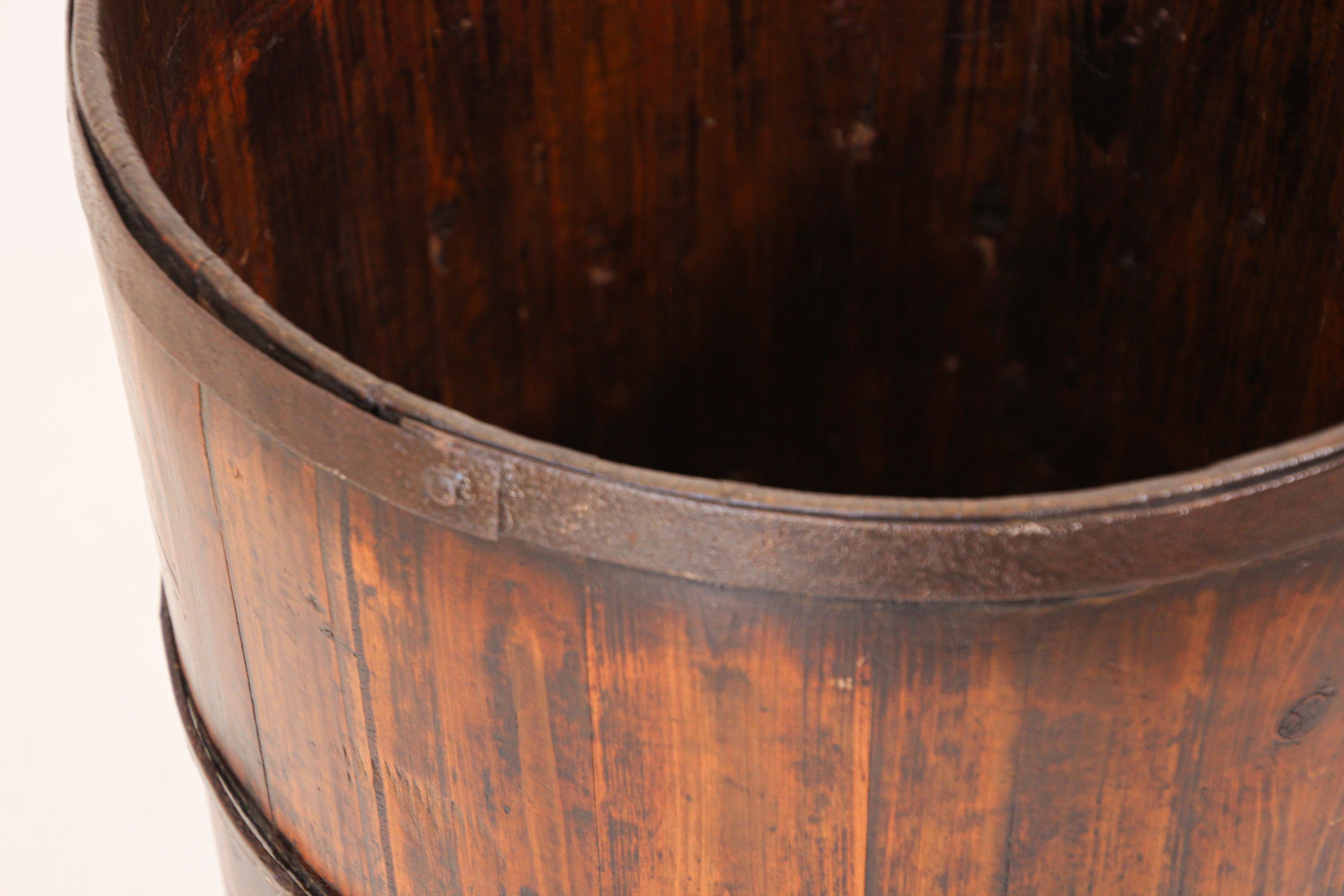 Asian Chinese Export Wood Bucket with Wrought Iron Bands 8