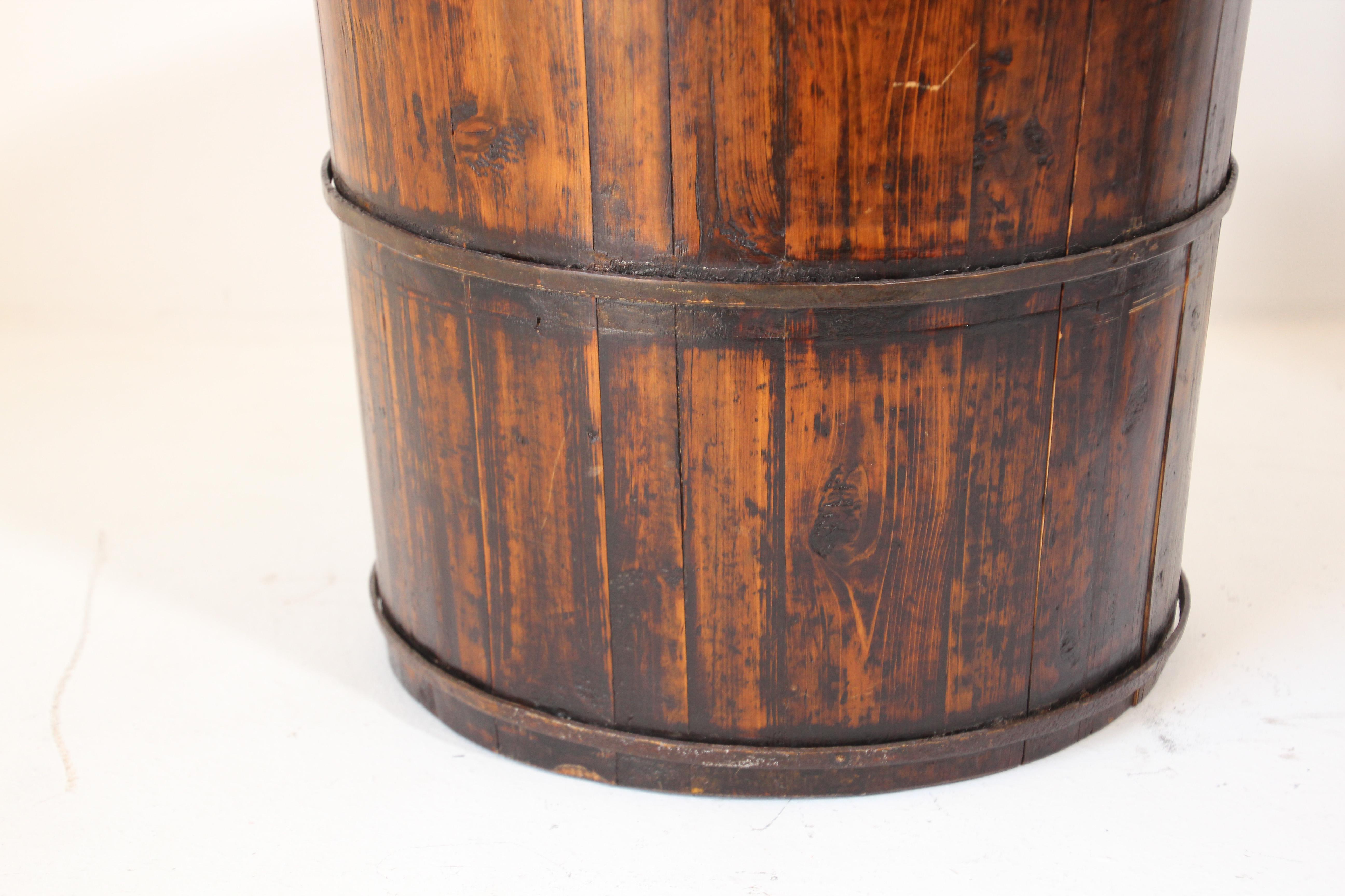 Asian Chinese Export Wood Bucket with Wrought Iron Bands 9