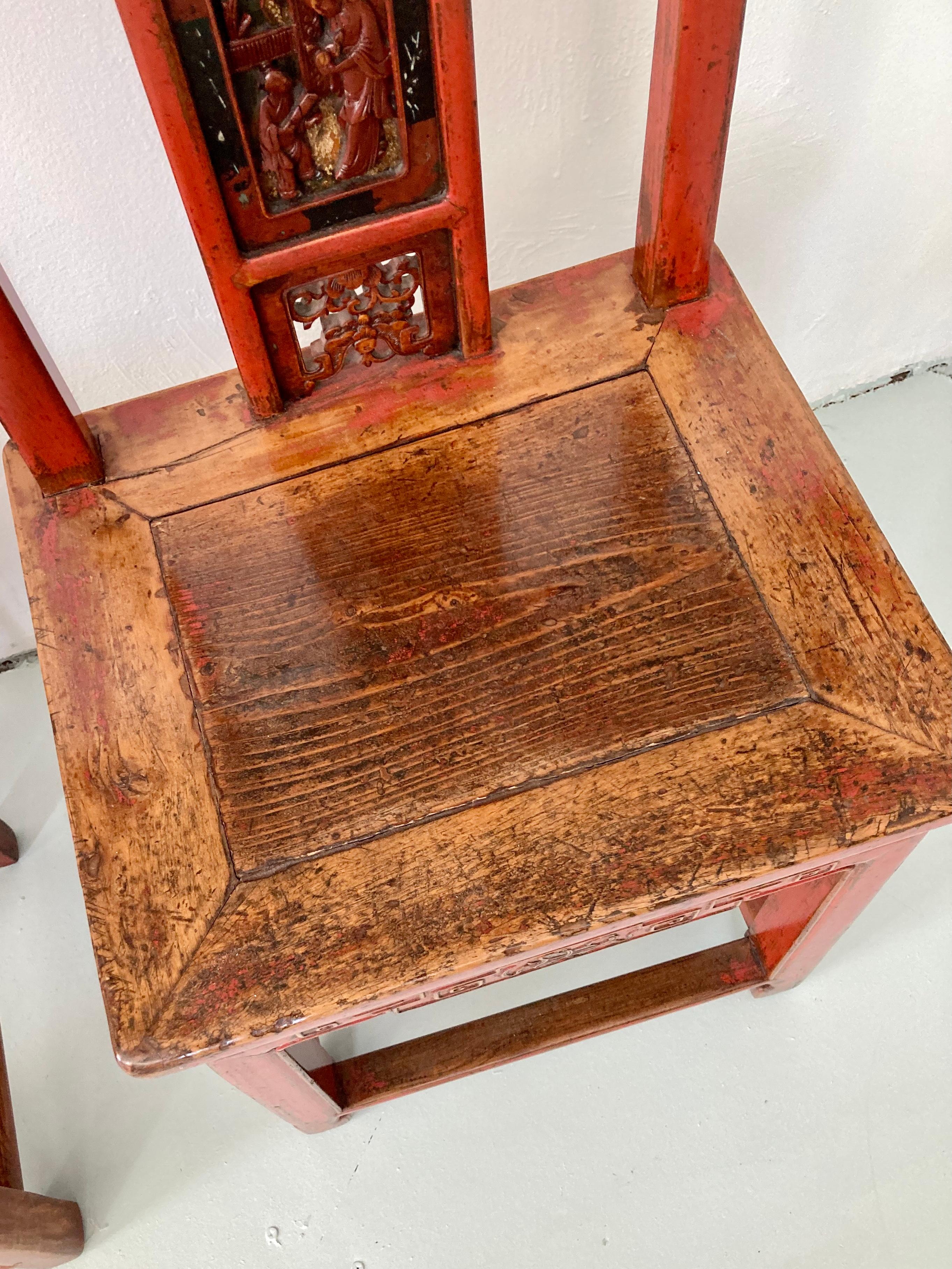 Wood Chinese Red Side Chairs, a Pair For Sale 6