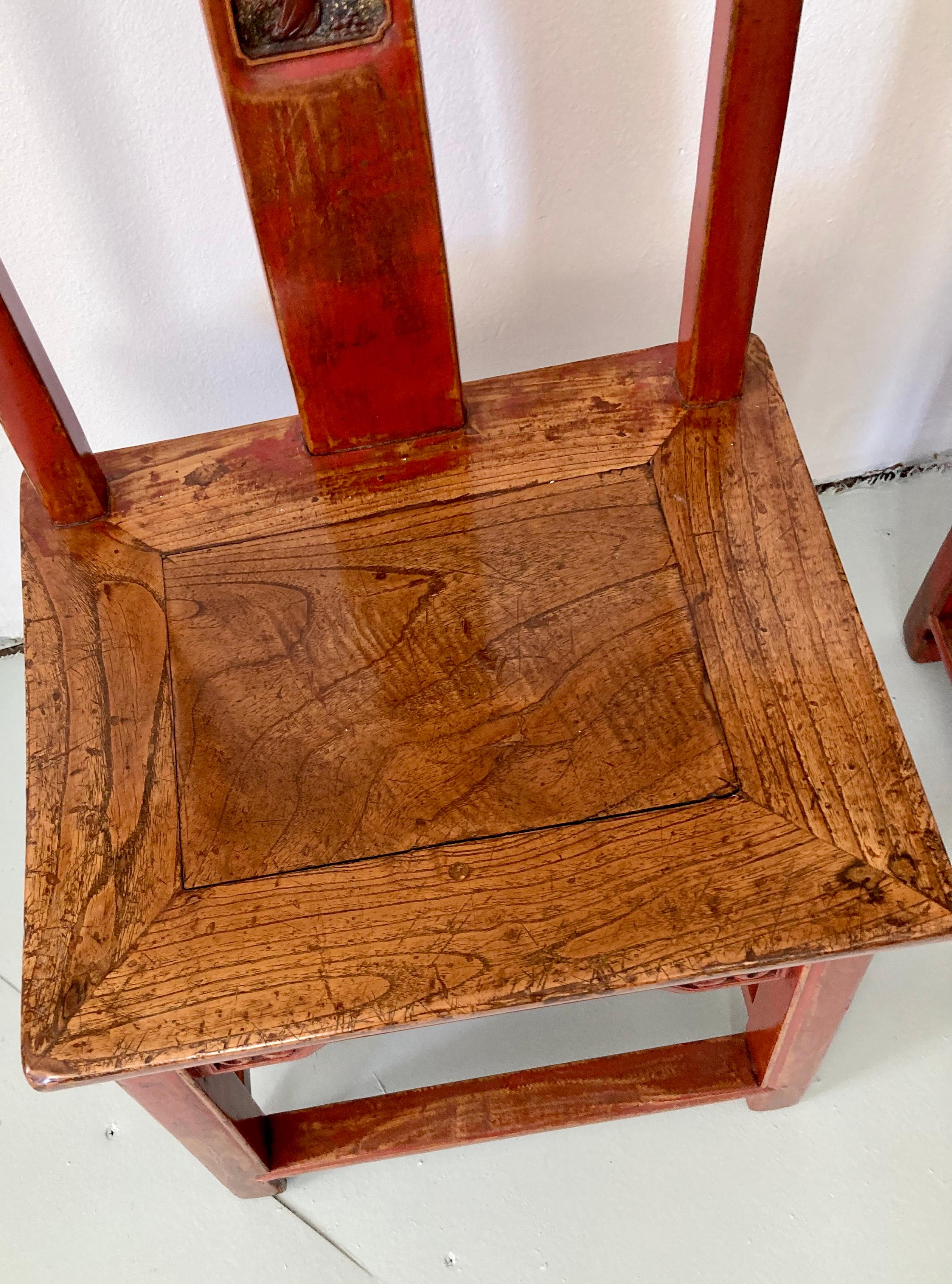 Wood Chinese Red Side Chairs, a Pair For Sale 3