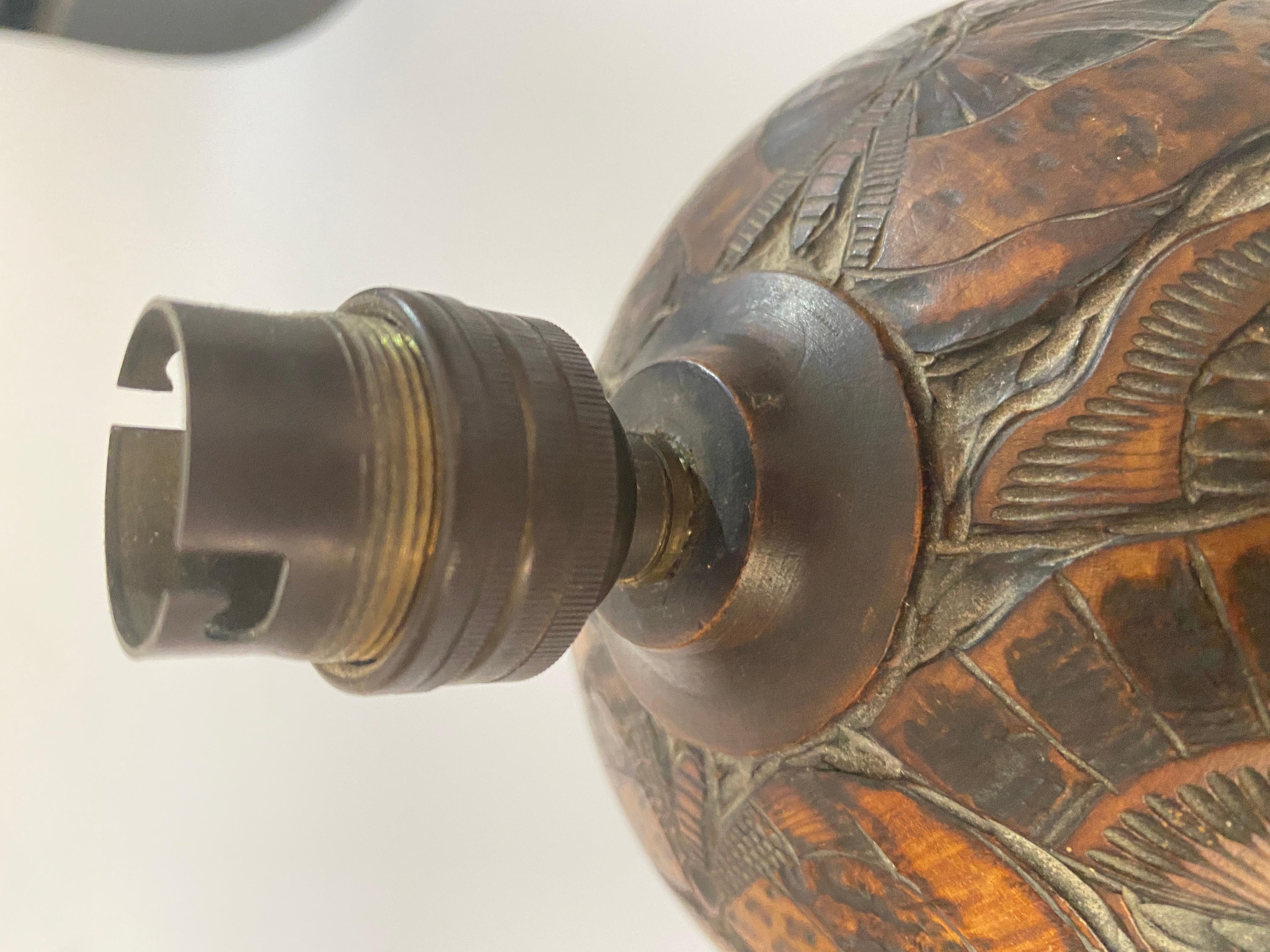 Wood Chinese Table Lamp, with Hand Carved Butterfly Decoration Pa, China 1880 For Sale 3