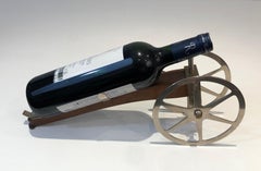 Wood, Chrome and Brass Cannon Bottle Holder, French, Marked H Hauger Paris, Circ