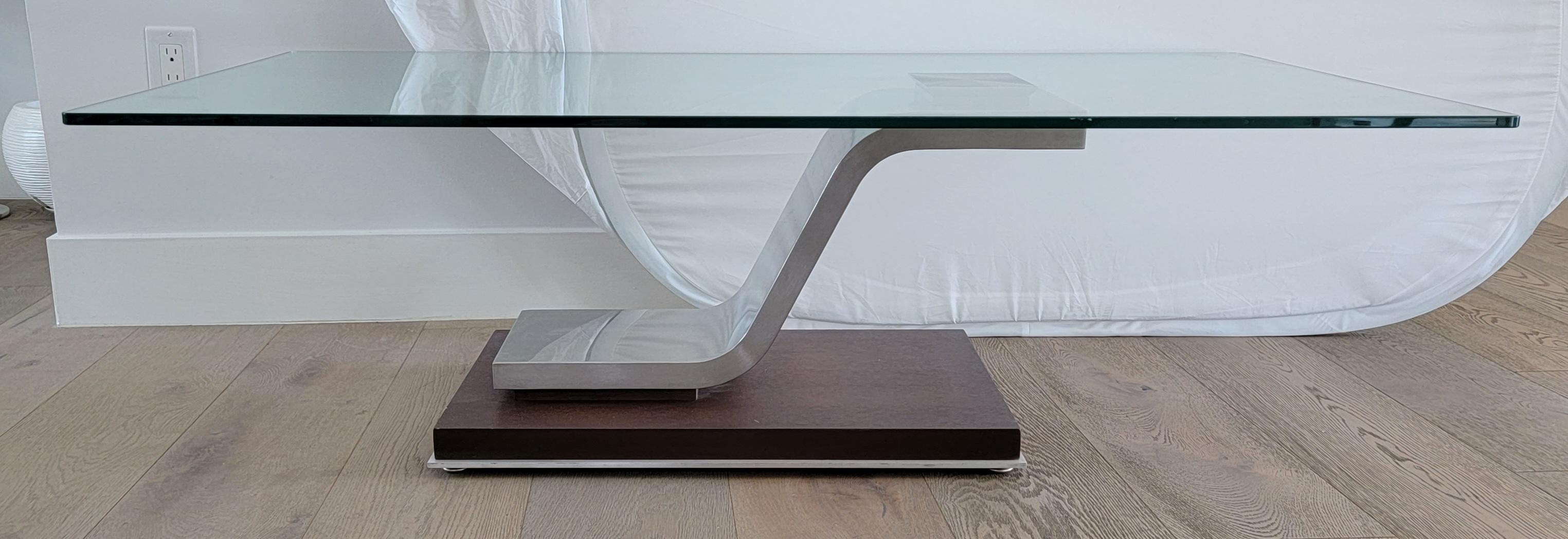 Modern Wood, Chrome and Glass Coffee Table For Sale