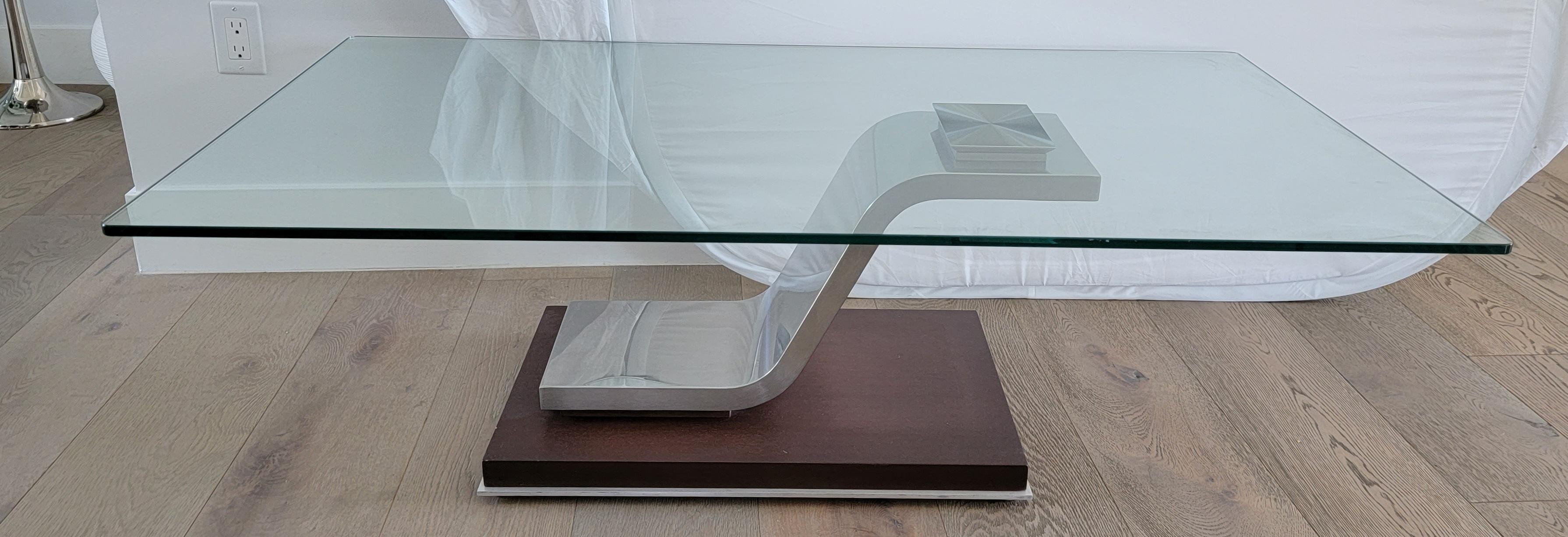 Wood, Chrome and Glass Coffee Table In Good Condition For Sale In Pasadena, CA