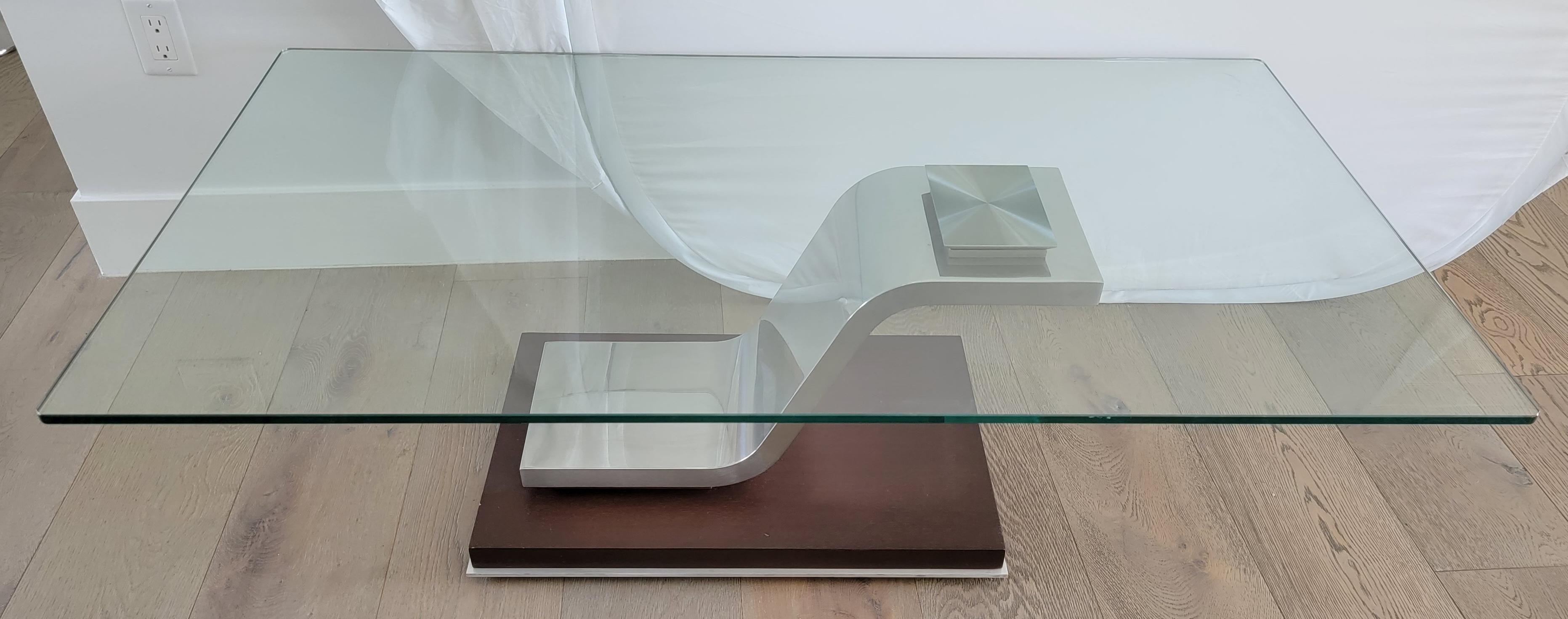 Wood, Chrome and Glass Coffee Table For Sale 1