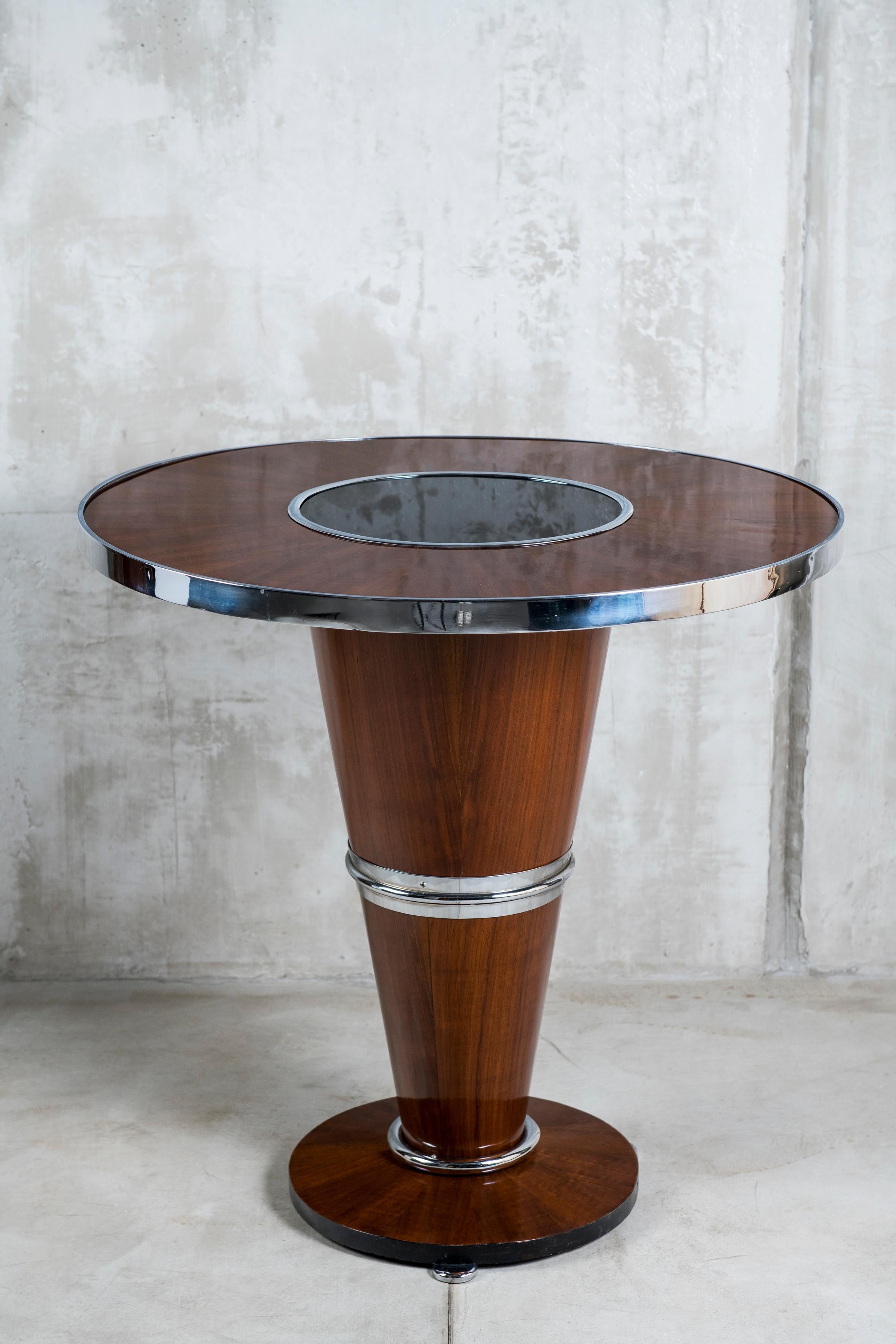 Wood, chrome and glass table. Art Deco period, France, circa 1930-1940.