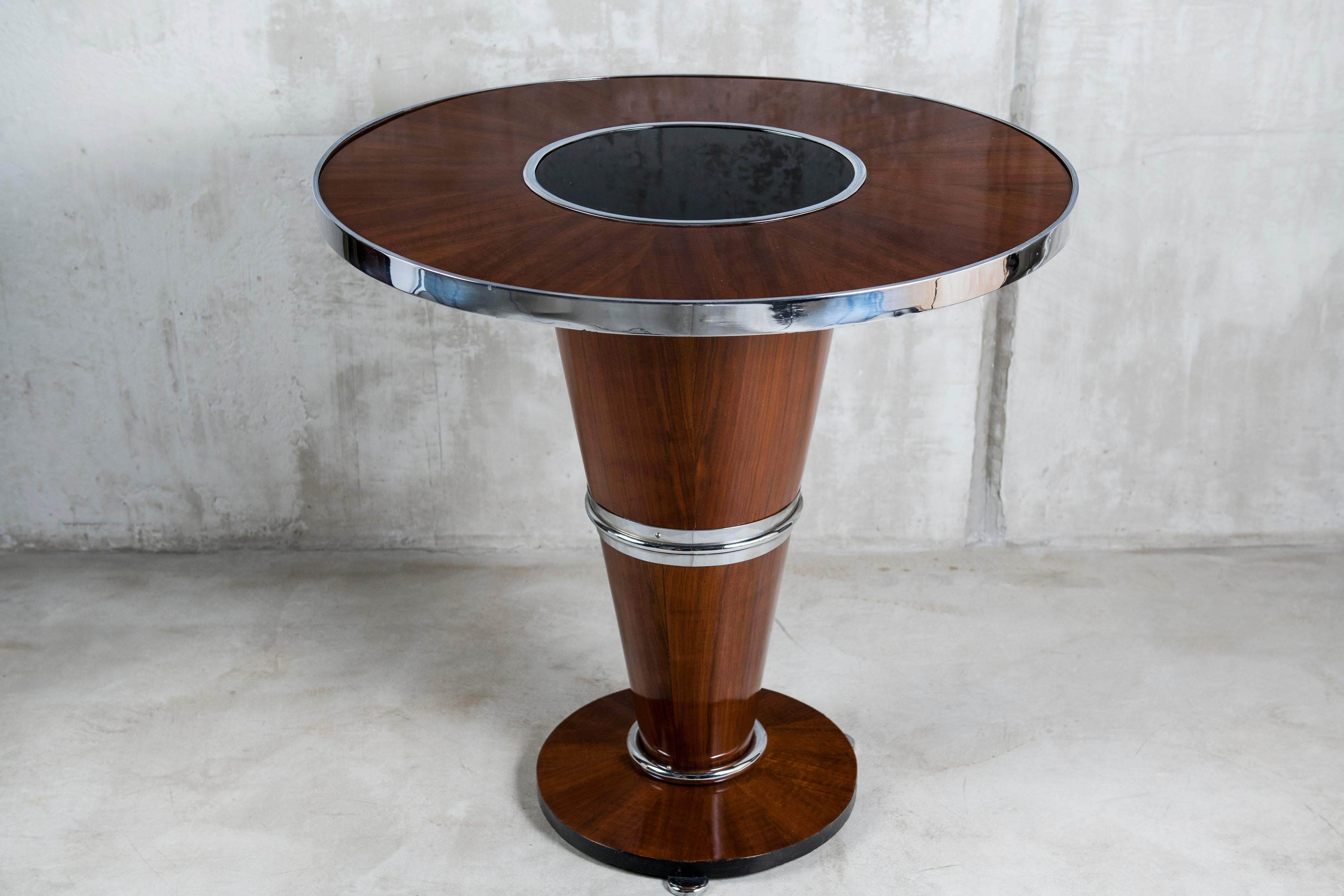French Wood, Chrome and Glass Table, Art Deco Period, France, circa 1930-1940