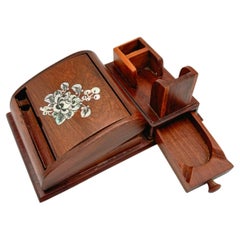 Wood Cigarette Dispenser Ashtray Hand Carved Made Mother of Pearls Inlay